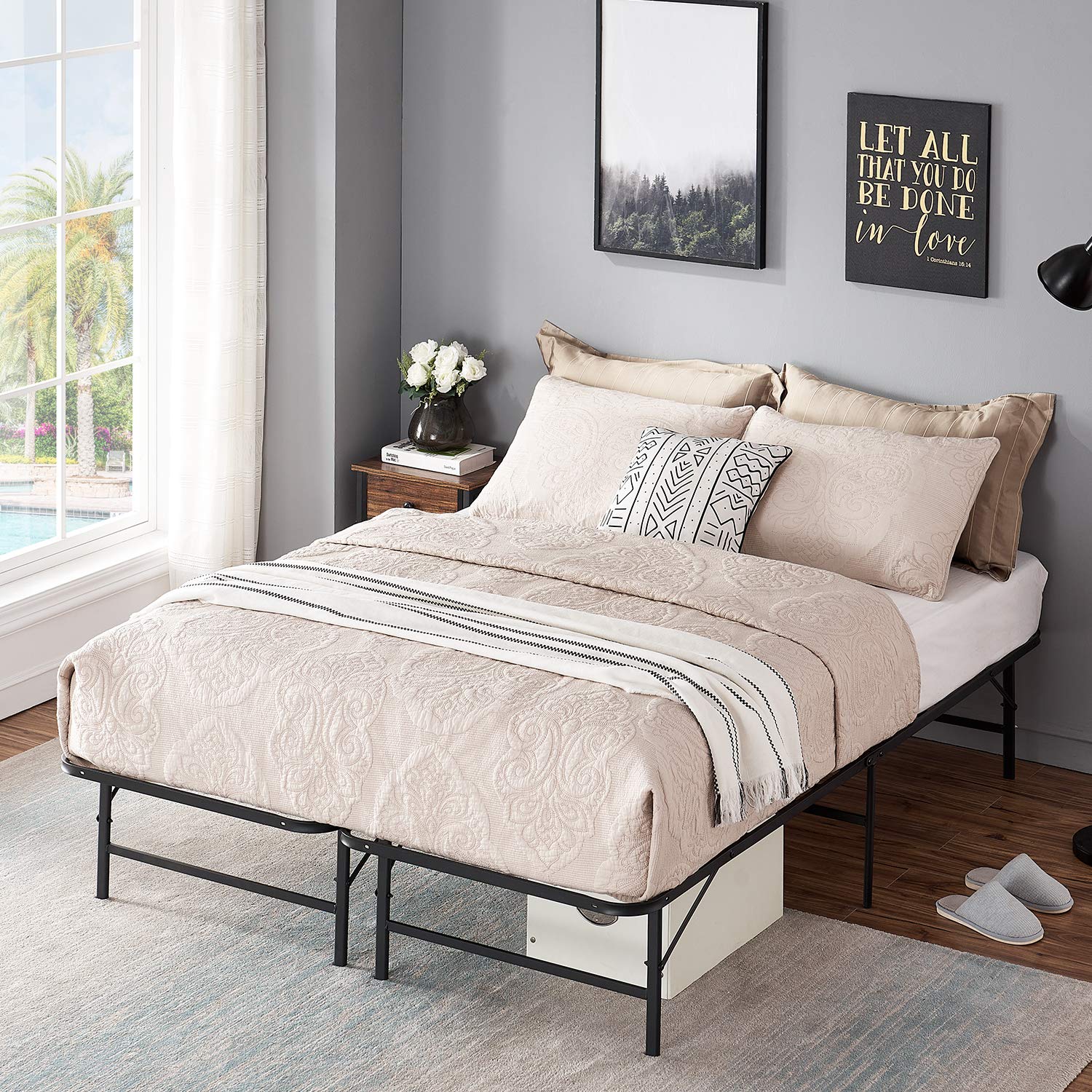 VECELO 14 Inch King Size Metal Bed Frame - Tool-Free Assembly, Noise-Free Design, Foldable Platform (Replaces Box Spring) - Perfect for Guest Rooms, Apartments & Dormitories