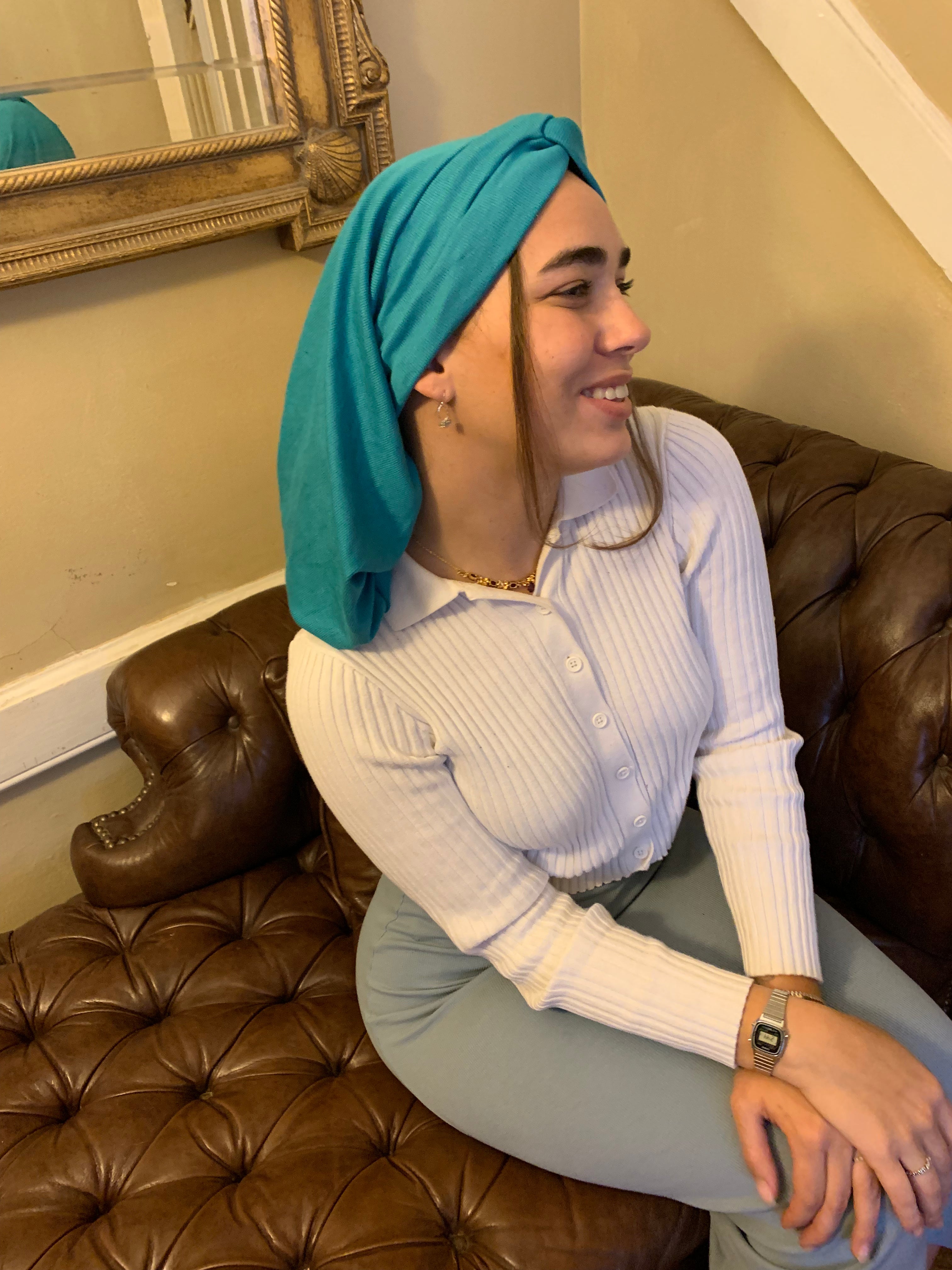 Turquoise Snood Turban Hijab - Premium Muslim Headscarf Made in USA by Uptown Girl Headwear | Perfect for Prayer, Modest Fashion & Everyday Wear