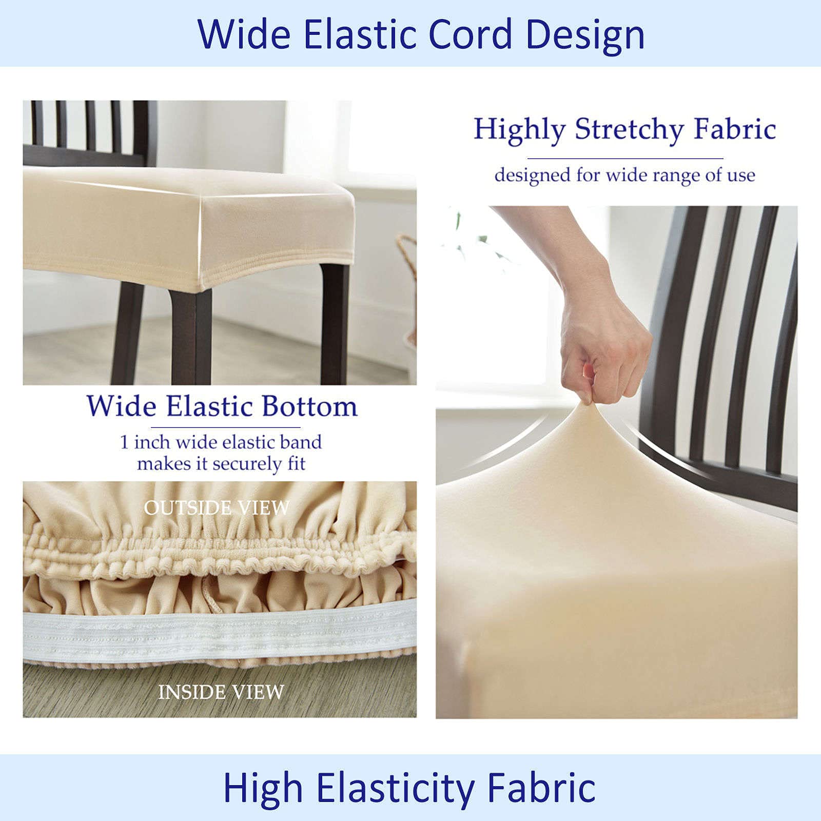 Stretch Velvet Chair Covers - Soft Machine Washable for Dining & Banquet - Set of 6 Beige