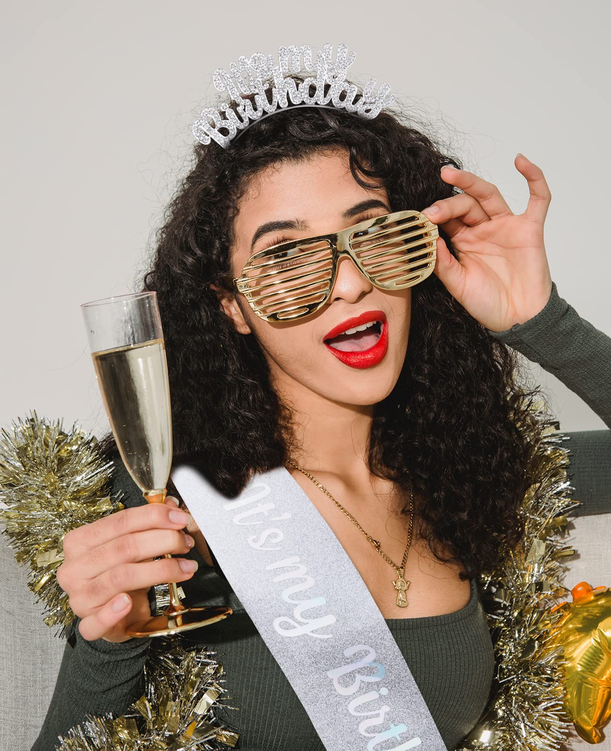 Girls Birthday Crown Set - Cute Birthday Tiara & Sash for Women, Silver Princess Headband - Perfect for Birthday Parties, Photo Shoots & Special Celebrations