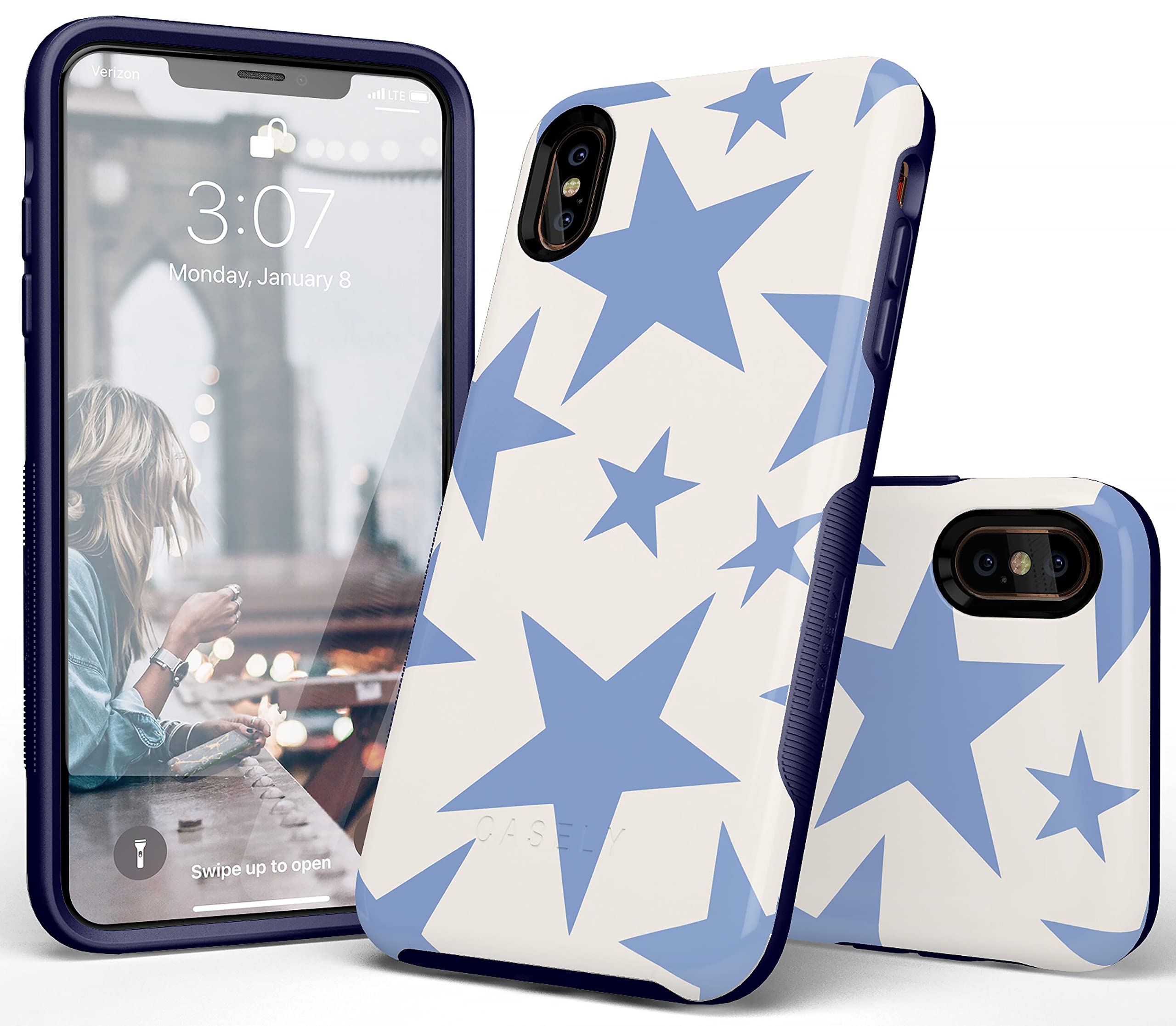 Casely iPhone Xs Max Case - Stars Align Design | Blue & White Star Pattern Protective Cover | Slim Fit Shockproof Phone Case for Everyday Use & Travel Protection