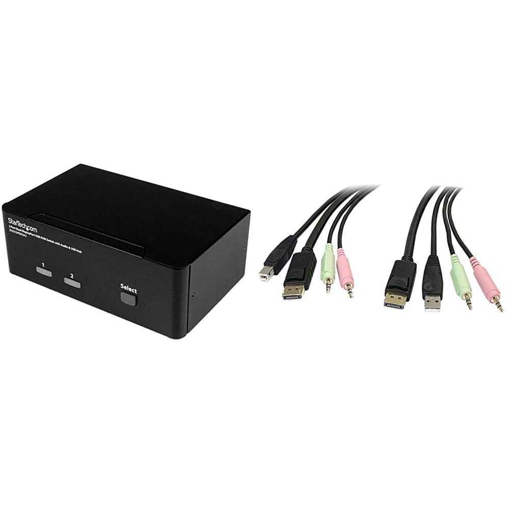 StarTech.com 2-Port DisplayPort KVM Switch with 4-in-1 Cable - Dual Monitor KVM Switcher for PC & Laptop - Ideal for Home Office, Gaming & Multi-Device Workspaces