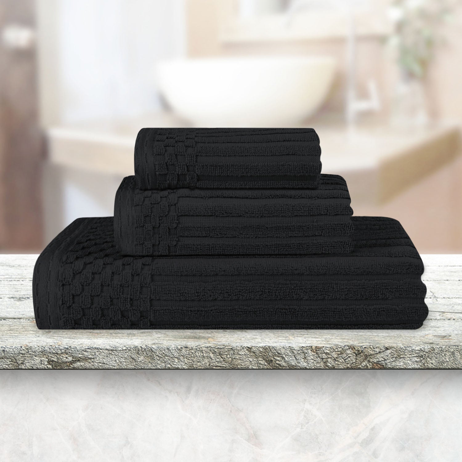 Premium Soho Ribbed Textured Cotton Bath Towel Set - Ultra Absorbent 3-Piece Towel Collection for Spa, Bathroom & Guest Use | Soft Luxury Towels for Home & Hotel