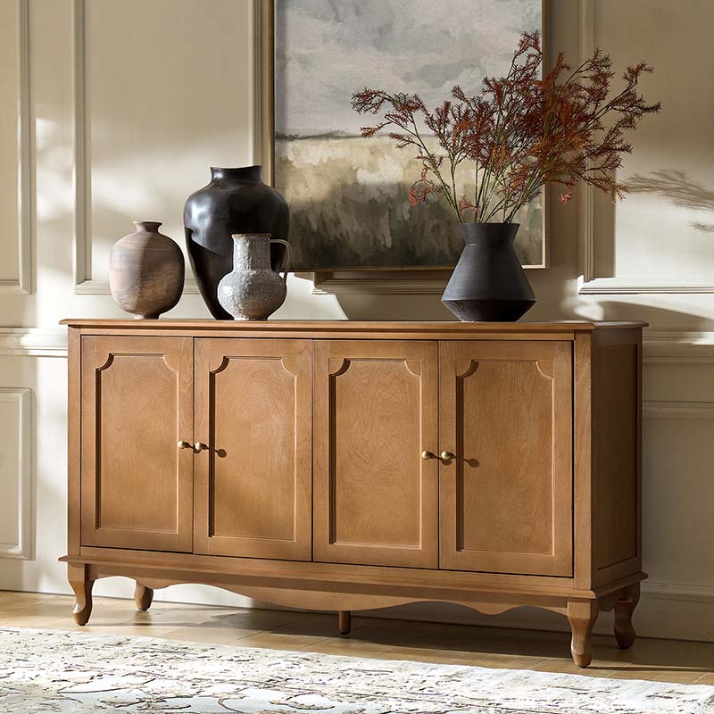 Vintage 4-Door Sideboard with Storage & Media Center - Mid-Century Modern Buffet Cabinet for Living Room, Dining Room & Home Office Organization