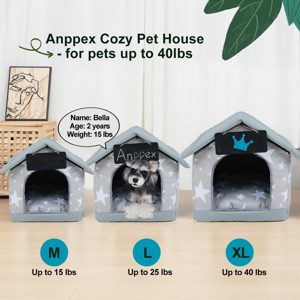 ANPPEX Cozy Indoor Dog House for Small & Medium Dogs - L Size Covered Pet Bed with Cushion, Grey | Perfect for Living Room, Bedroom & Apartment Use