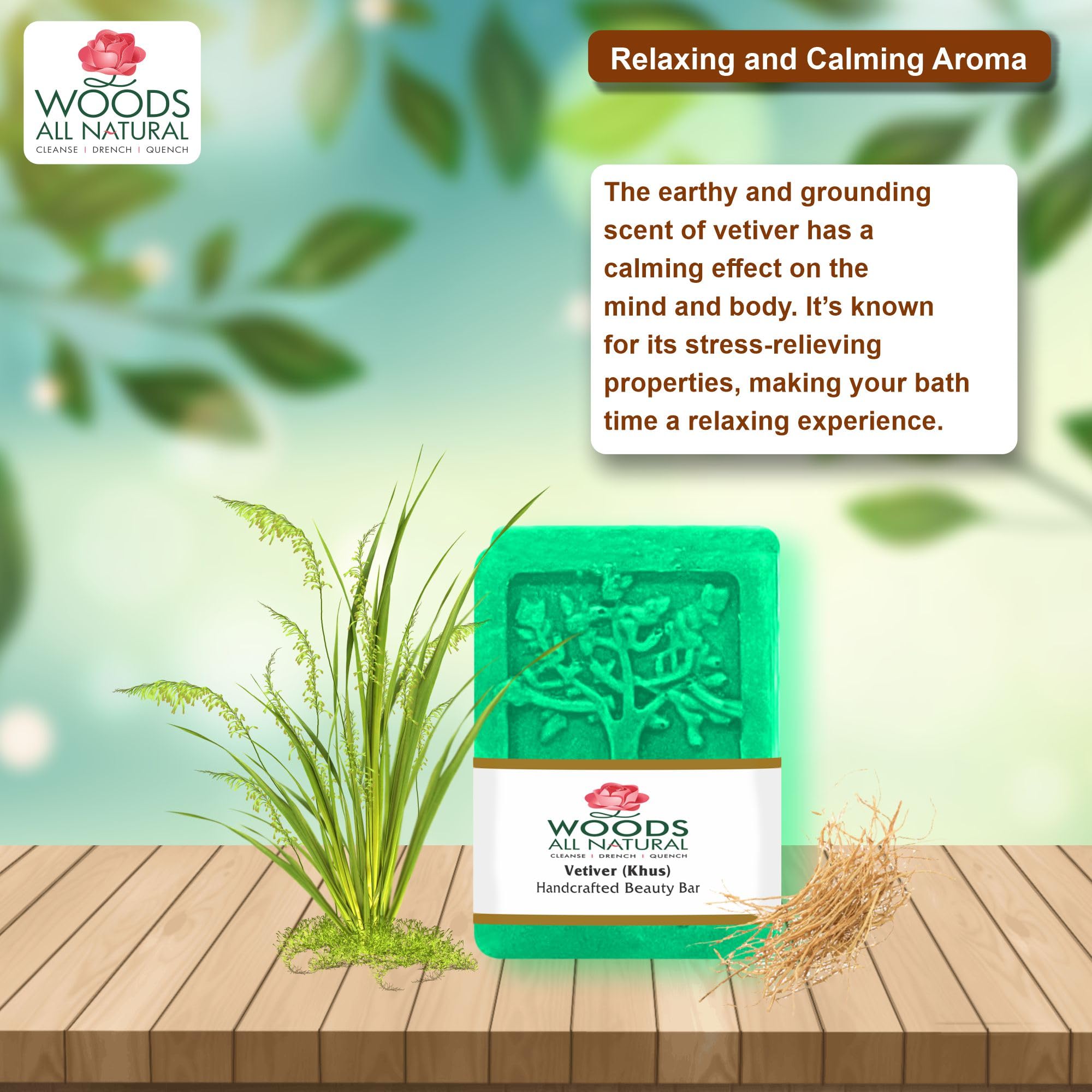 All-Natural Vetiver (Khus) Handmade Beauty Soap Bar 100g - Sulfate Free, Paraben Free, Silicone Free for All Skin Types | Skin Cleansing, Brightening & Moisturizing | Perfect for Daily Use, Spa Days & Eco-Friendly Gifting