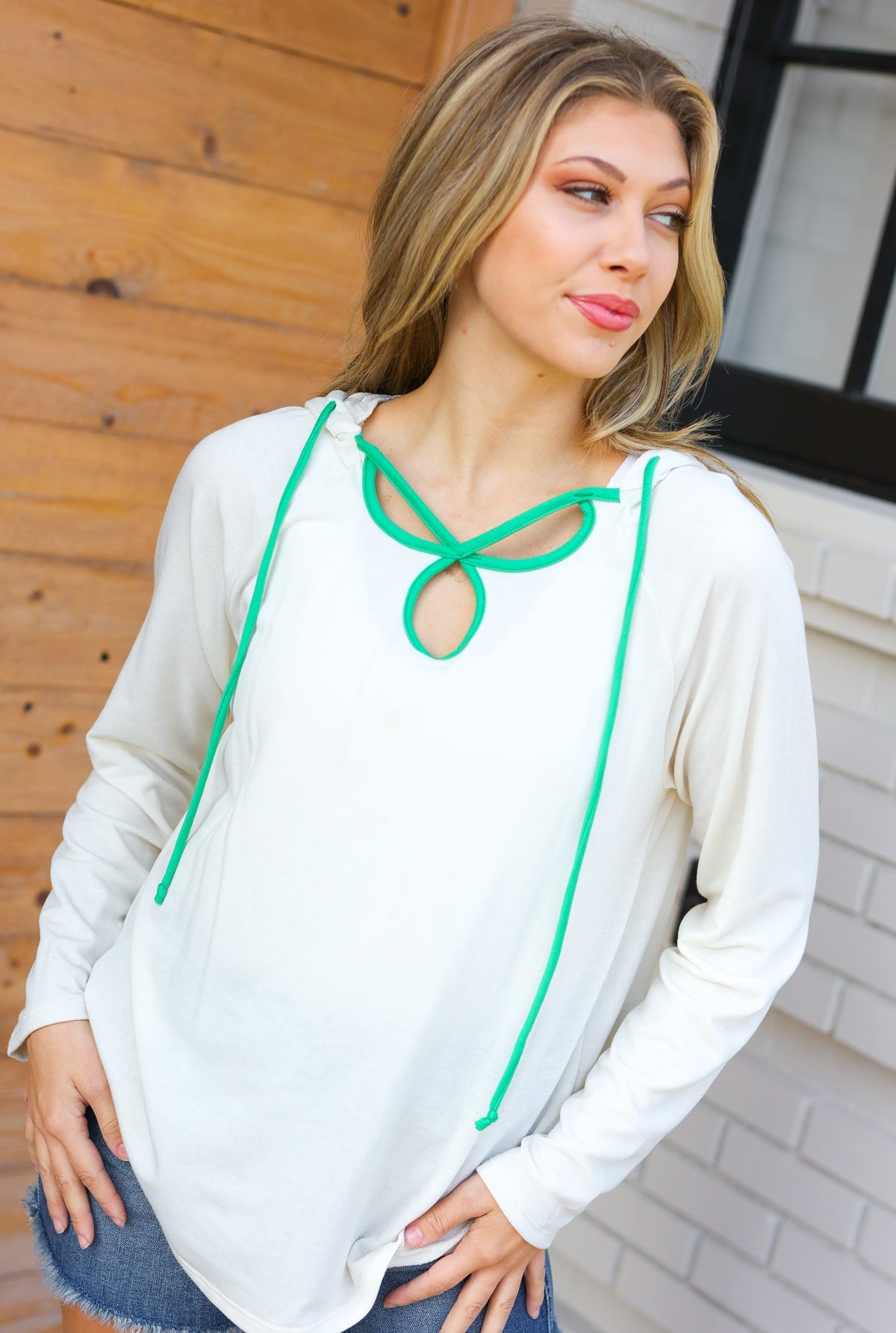 Kelly Green Clover Cut Out Terry Hoodie - Soft & Cozy Pullover Sweatshirt for Women | St. Patrick's Day Outfit, Casual Wear & Lounge Comfort