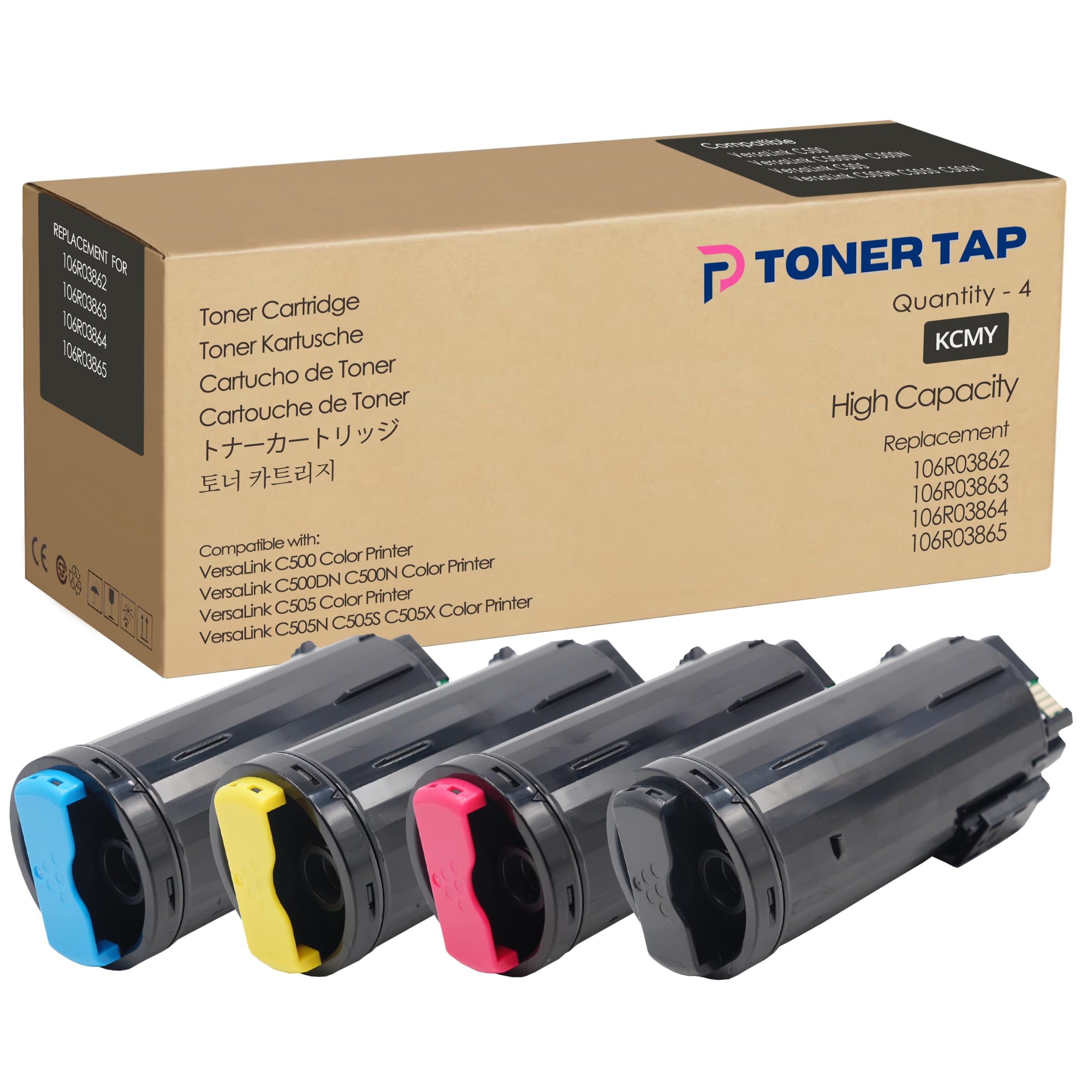 High Yield Toner Cartridge 4-Pack for Xerox VersaLink C500 C505 C500DN C500N C505S C505X - Compatible with 106R03862 106R03863 106R03864 106R03865 - Perfect for Office Printing & High Volume Document Production