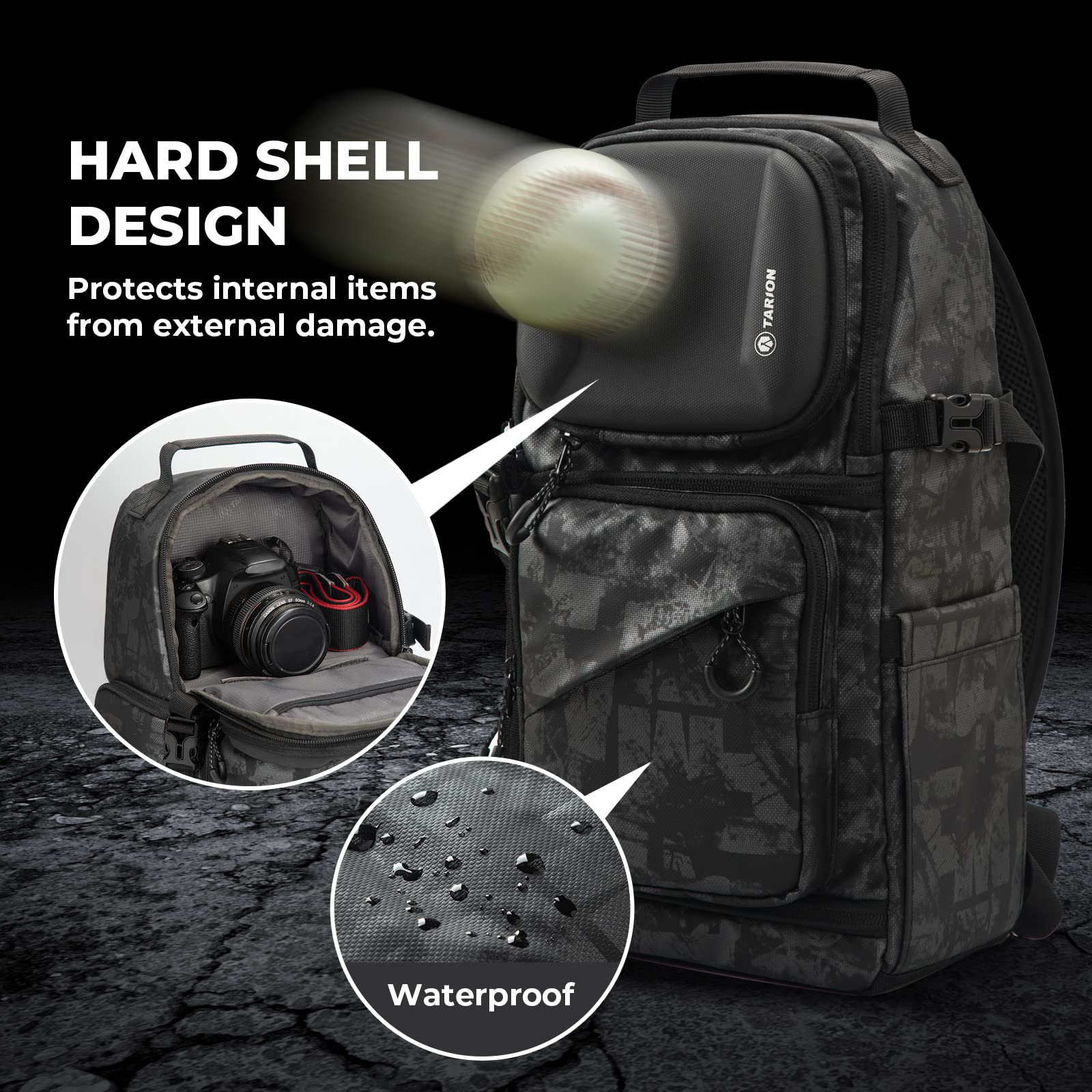 **TARION TR-S Waterproof Camera Shoulder Bag - Travel Photography Backpack with Rain Cover, Black & Grey, Small Daypack for DSLR & Mirrorless Cameras - Perfect for Hiking, Travel & Outdoor Photography**