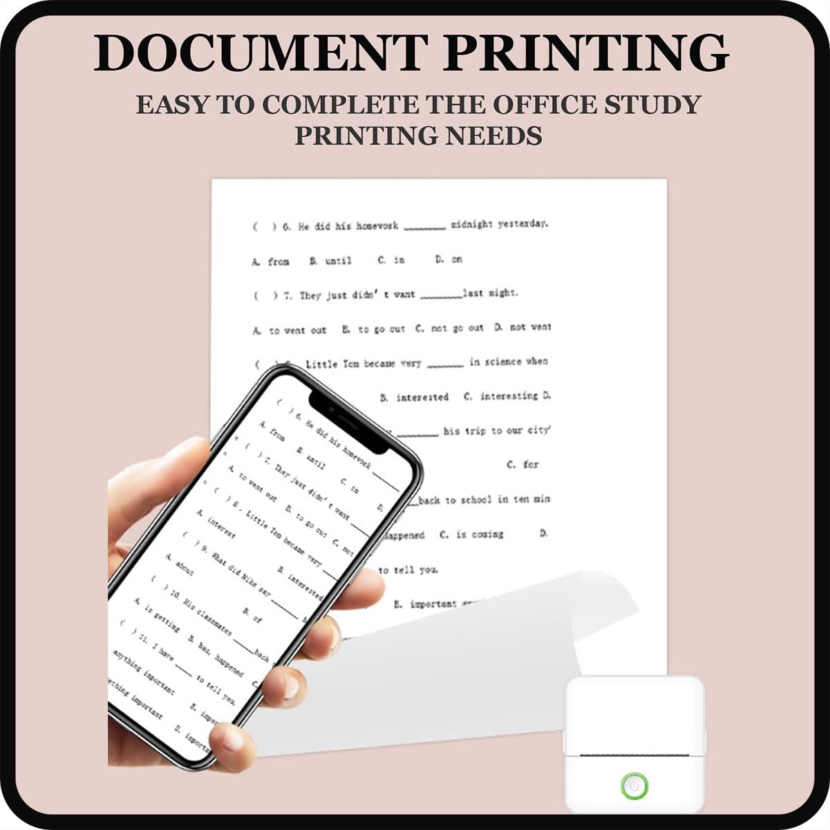 APAAZO Doodle Dash Mini Printer - Portable Bluetooth Inkless Sticker Printer for Notes & Doodles - Pink | Perfect for School, Office & Creative Journaling