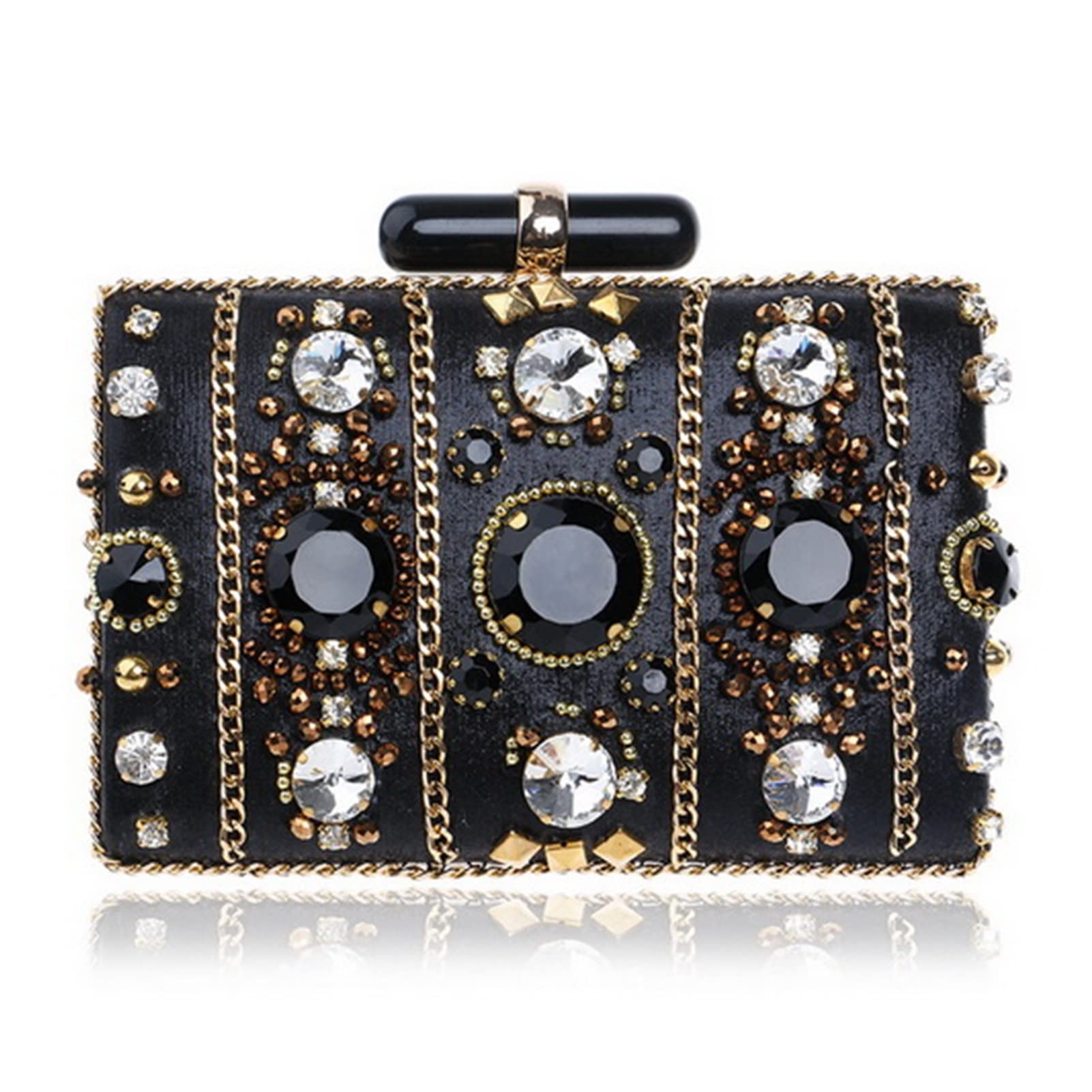XADITON Women's Evening Bag with Finger Ring, Diamonds, and Rhinestones - Elegant Clutch, Chain Shoulder, Embroidered Messenger Purse for Weddings & Special Occasions (Color: 5) | Perfect for Prom, Gala, Cocktail Parties & Formal Events