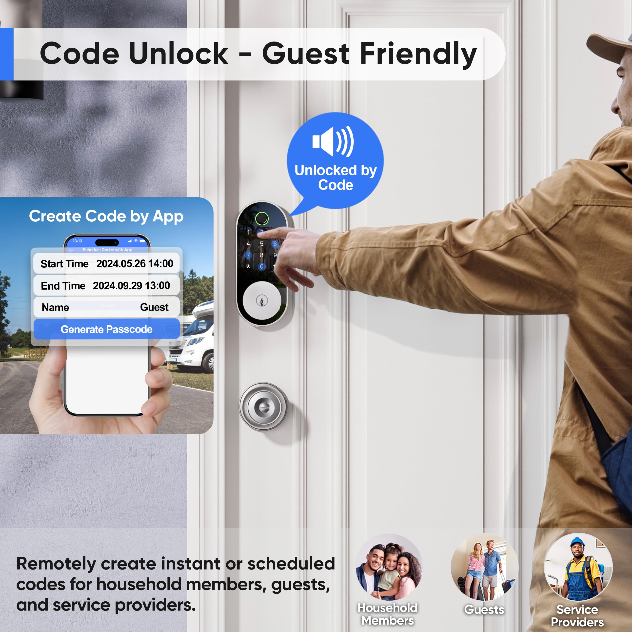 Smart Keyless Entry Door Lock - Electronic Fingerprint & Keypad Deadbolt for Front Doors, Entry & Exterior Doors - Secure Digital Lock with Code Access (Nickel Finish) - Perfect for Homes, Apartments & Vacation Rentals