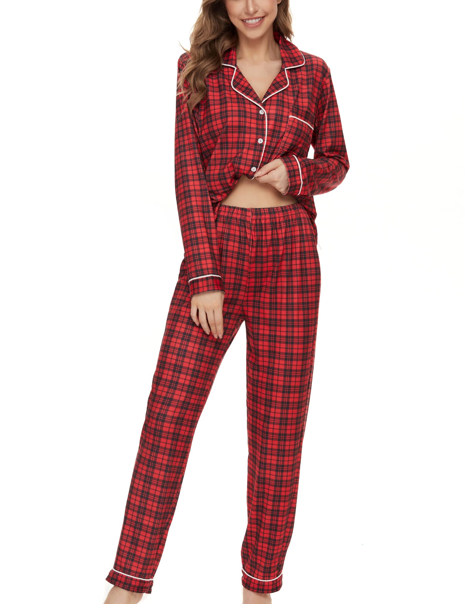 SWOMOG Women's Long Sleeve Pajama Set - Soft Button Down Sleepwear & Lounge Pjs for Nighttime Comfort | Cozy Home Wear, Gift for Her, Relaxing Evenings