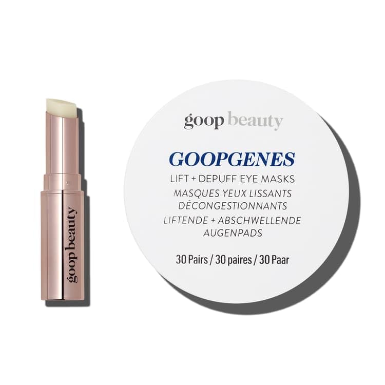 Goop Beauty Lip Balm & Eye Masks Bundle - 1 Hydrating Clear Lip Balm for Dry, Chapped Lips + 30 Under Eye Patches for Dark Circles & Wrinkles | Skincare Gift Set for Women | Perfect for Travel, Self-Care & Gifting