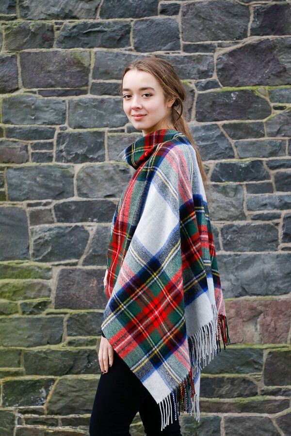 Georgia Stewart Women's Silver Lambswool Poncho Wrap - Soft Wool Shawl for Fall & Winter, Perfect for Office, Travel and Evening Outfits