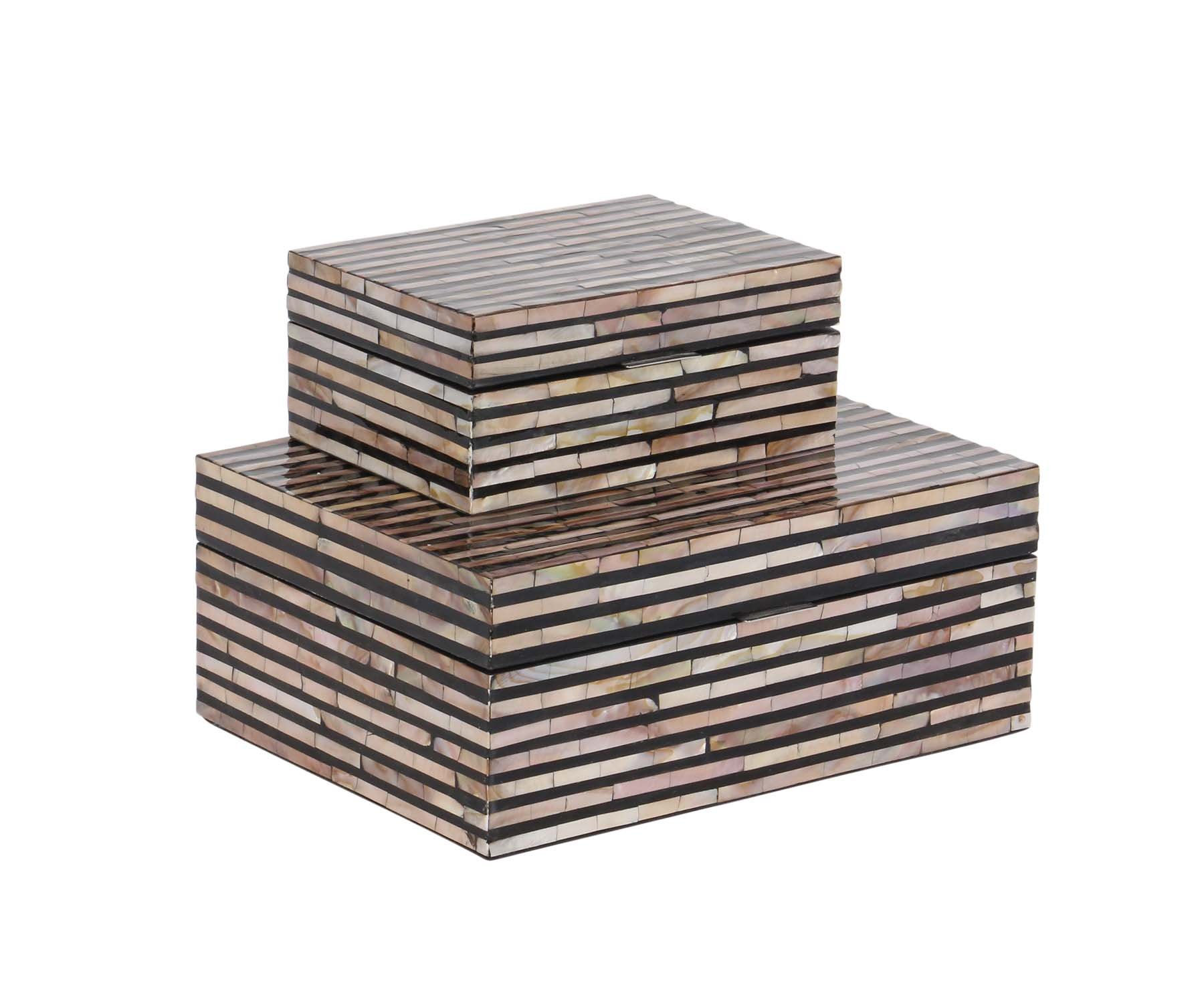 Deco 79 Mother of Pearl Shell Handmade Decorative Storage Box Set of 2 - 12