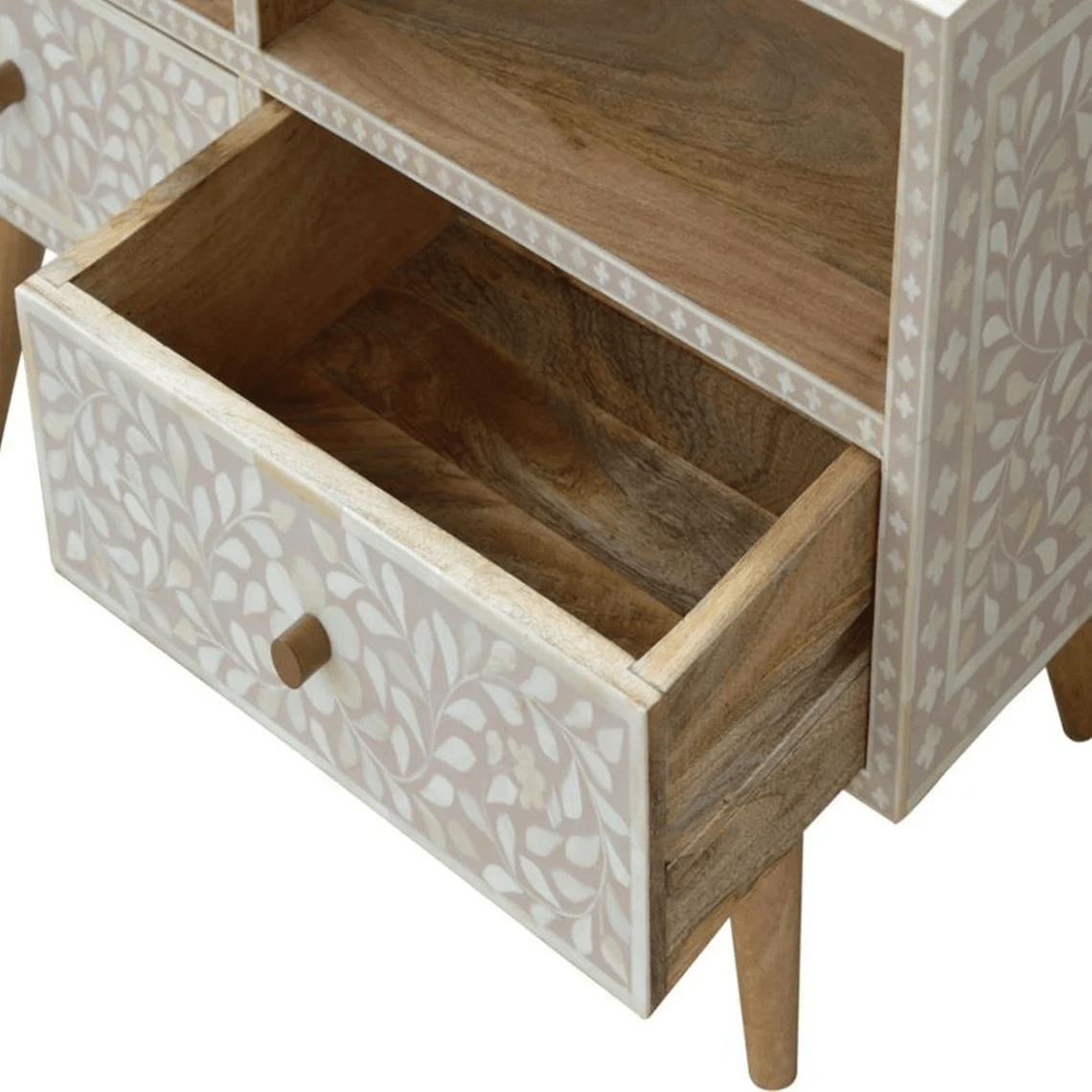 Handmade Bone Inlay Floral Pattern TV Stand | White Console Table for Living Room, Bedroom & Entryway - Elegant Home Decor Furniture