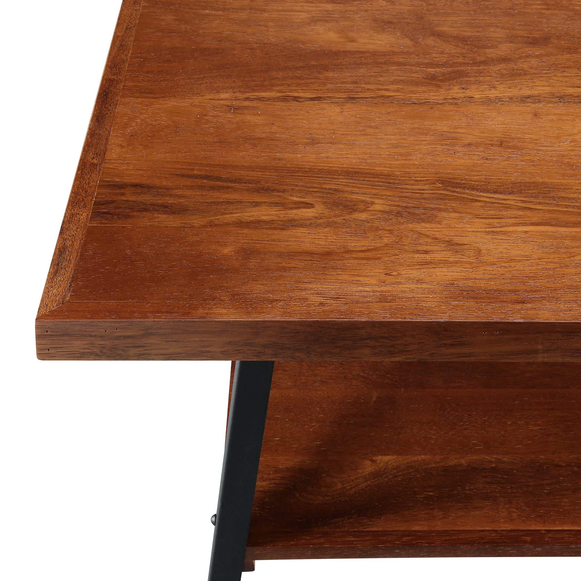 PrimaSleep Solid Wood Top & Steel Legs Cocktail Sofa Dining Garden Coffee Table - Brown - Perfect for Living Room, Patio, and Outdoor Entertaining