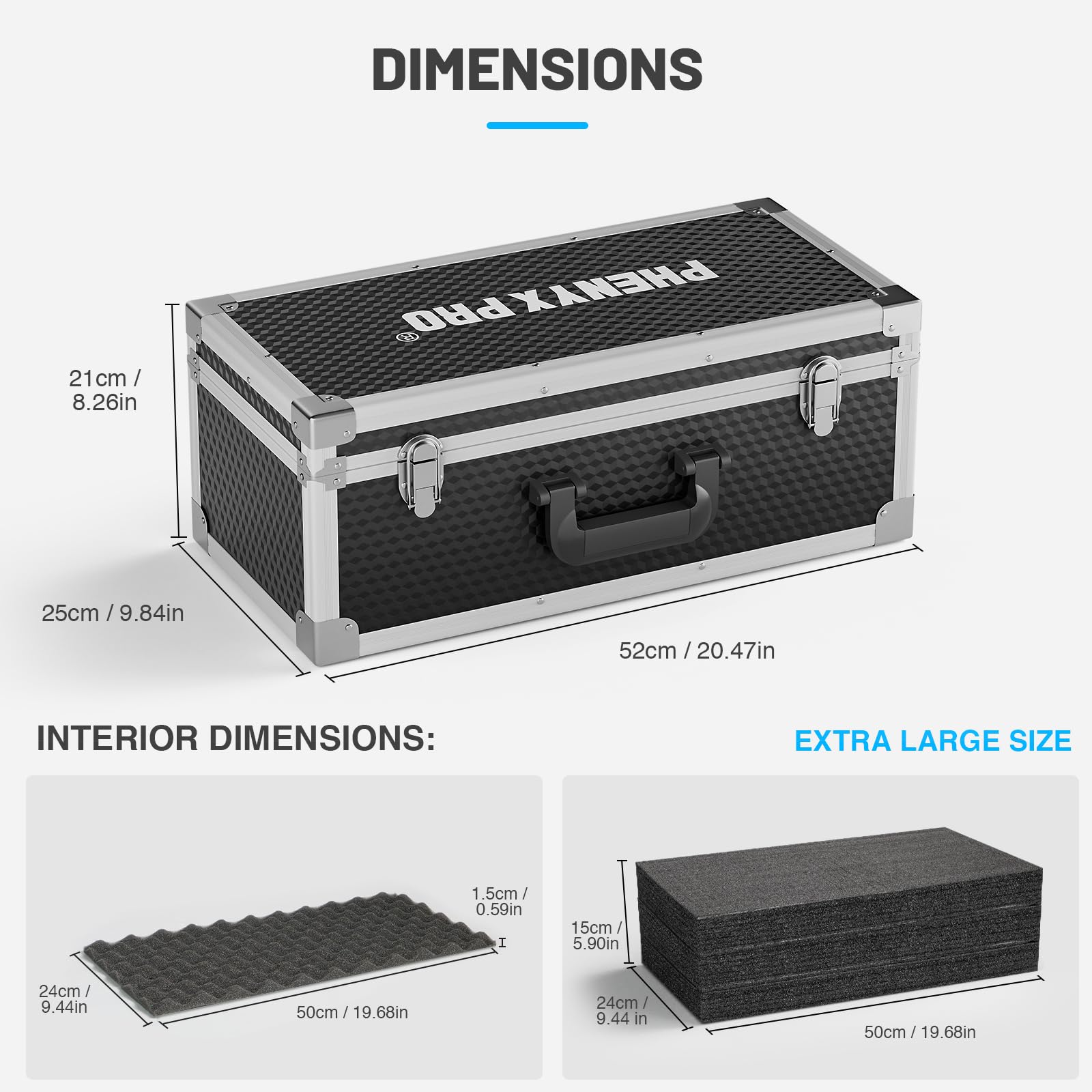 Phenyx Pro Extra Large Carrying Case with Customizable Pre-Diced Foam - Heavy Duty Aluminum Alloy Case for Wireless Microphone Systems, Camera Equipment & Gear Storage - Perfect for Studio, Live Events & Travel Protection