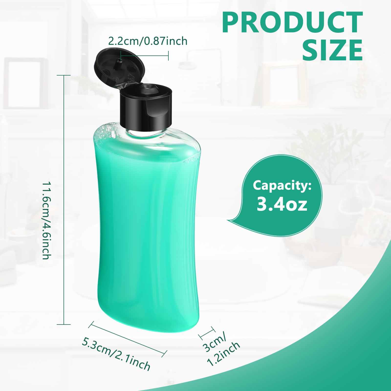 Domensi 12-Pack 3.4 oz Travel Bottles with Flip Top Lids - Clear Plastic Leakproof Squeeze Containers for Shampoo, Lotion & Toiletries - TSA Approved Refillable Cosmetic Bottles for Air Travel, Gym & Vacation Essentials