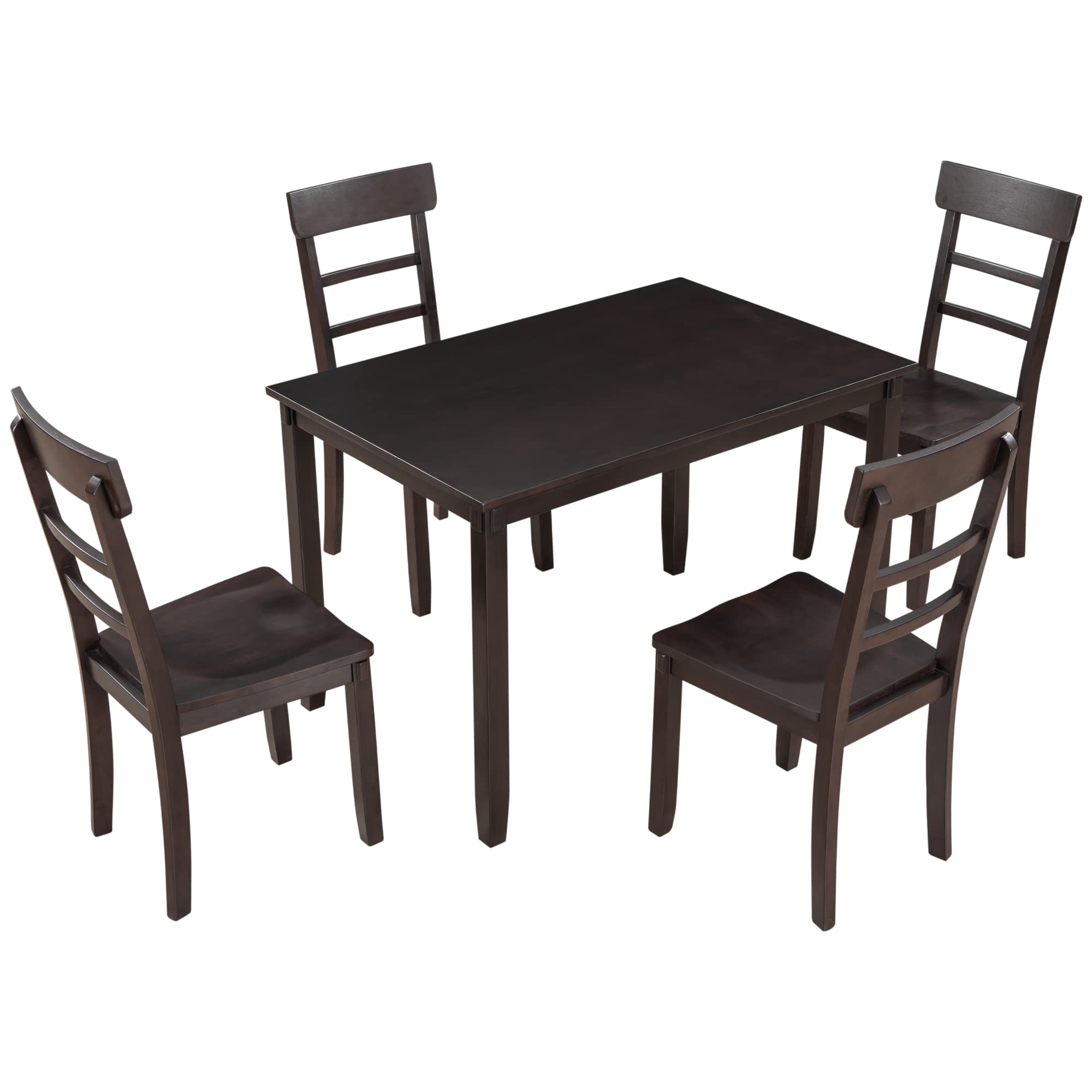 Modern Farmhouse 5-Piece Kitchen Dining Table Set - 45.5 Inch Solid Wood Table with 4 Comfortable Chairs, Breakfast Nook Set for 4 People (Espresso Finish) - Perfect for Small Spaces, Family Meals & Cozy Gatherings