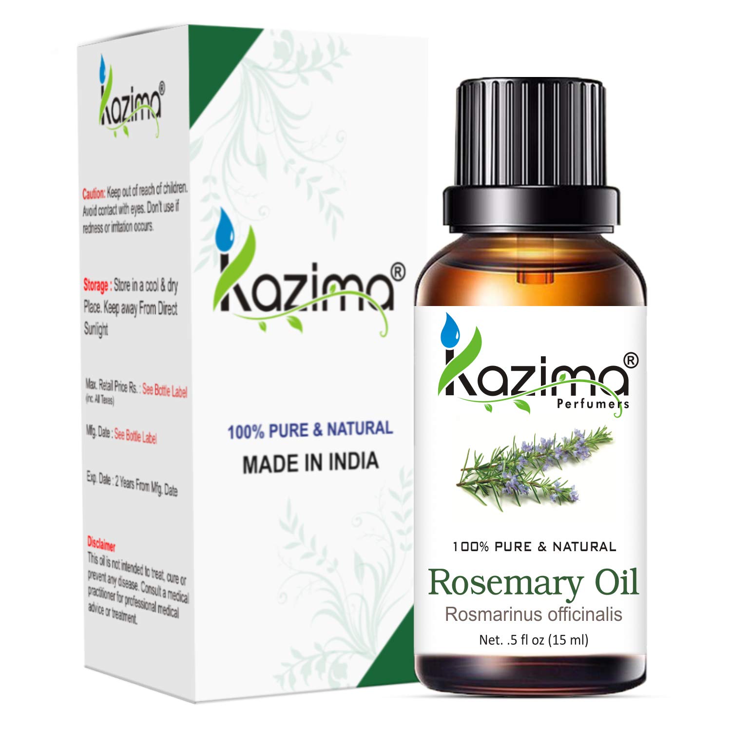 KAZIMA Neem Carrier Oil & Rosemary Essential Oil Combo - 100% Pure Natural for Acne, Scars, Wrinkles, Hair Growth, Muscle & Joint Relief (15ml Each) - Perfect for Aromatherapy, Massage & DIY Skincare