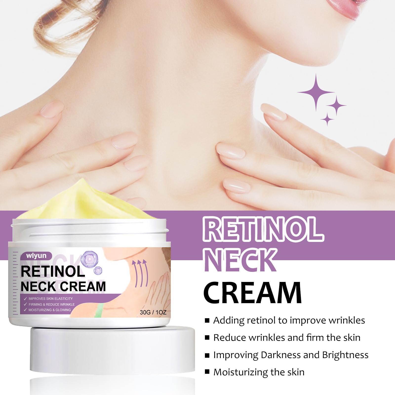 Retinol Collagen & Hyaluronic Acid Neck Firming Cream - Anti Wrinkle Tightening Cream for Women | Lifts & Tightens Loose Skin | Perfect for Night Routine & Daily Anti-Aging Care