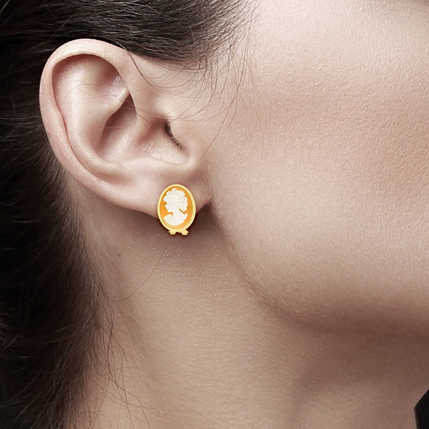 Vintage Pink Cameo Earrings 14k Yellow Gold - Elegant Antique Jewelry for Women, Perfect for Weddings, Parties & Special Occasions