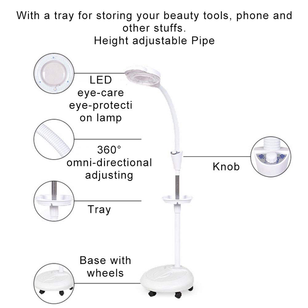 8X Vertical LED Magnifying Lamp with Cold Light - Professional Beauty & Eyecare Magnifier with Adjustable Brightness - Perfect for Makeup, Nail Art, Reading & Detailed Work