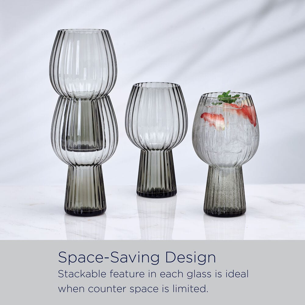 Phoebe Optic Smoke Set of 4 Elegant Goblet Beverage Glasses - Perfect for Wine Tasting, Cocktail Parties & Home Bar Decor