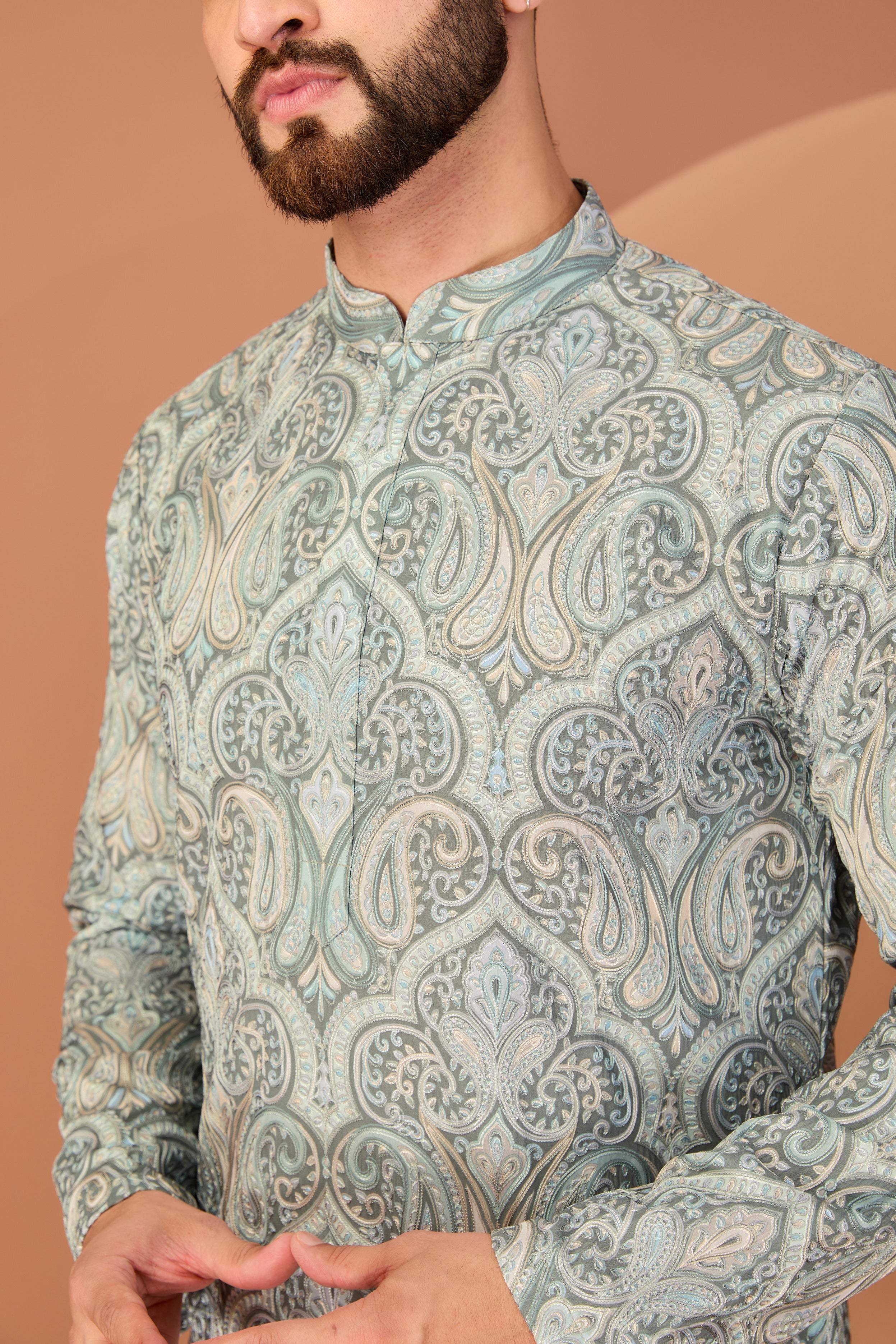 Elegant Mint Green Kashmiri Embroidered Chikankari Kurta for Women | Handcrafted Traditional Indian Tunic | Perfect for Festivals, Weddings & Casual Wear