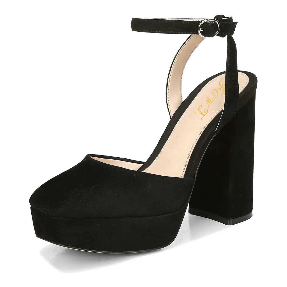 FOWT Women's Suede Platform Slingback Pumps - Chunky High Heel Sandals with Buckle Ankle Strap | Closed Square Toe Dress Shoes for Party, Wedding & Evening Events | US Sizes 4-15 Medium Width | Comfortable & Stylish Heels for Women's Formal Occasions