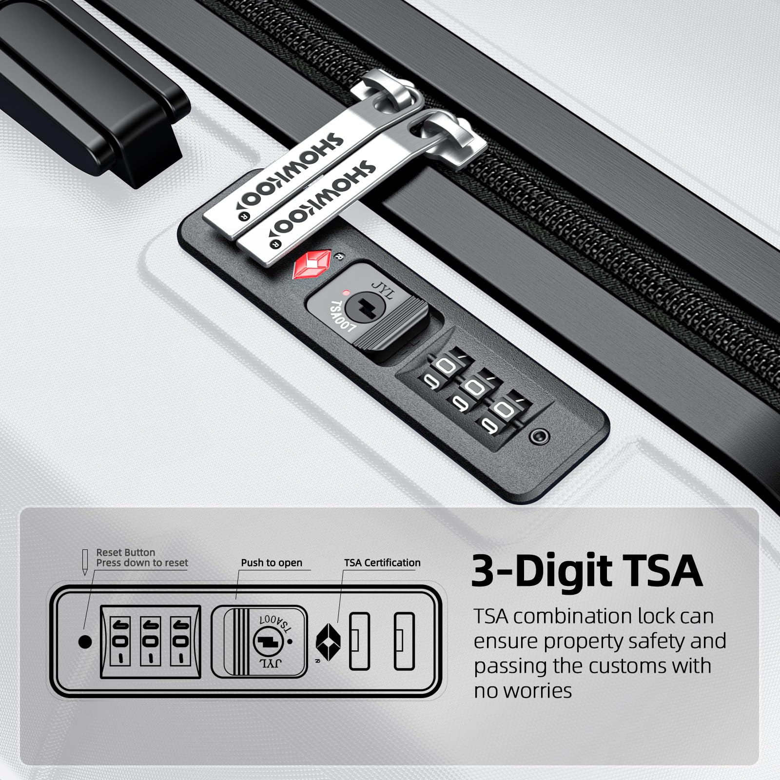 SHOWKOO Expandable Luggage Set - 3-Piece Durable PC+ABS Suitcases with Double Spinner Wheels & TSA Lock (White) - Perfect for International Travel, Business Trips & Family Vacations