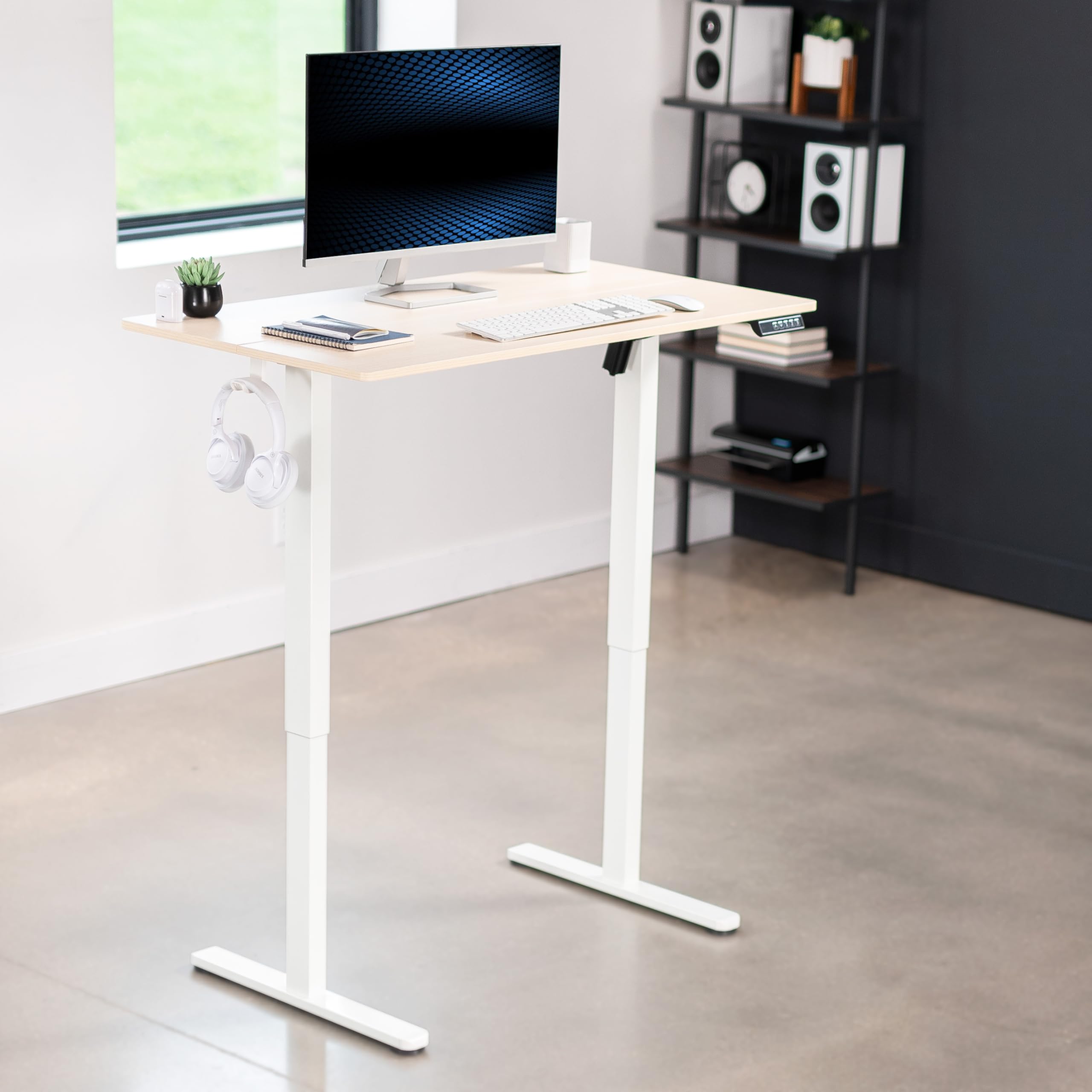 VIVO Electric Height Adjustable 44 x 24 inch Sit Stand Desk with Memory Controller, Light Wood Top & White Frame (DESK-E144C) - Perfect for Home Office, Gaming, and Workspace Ergonomics