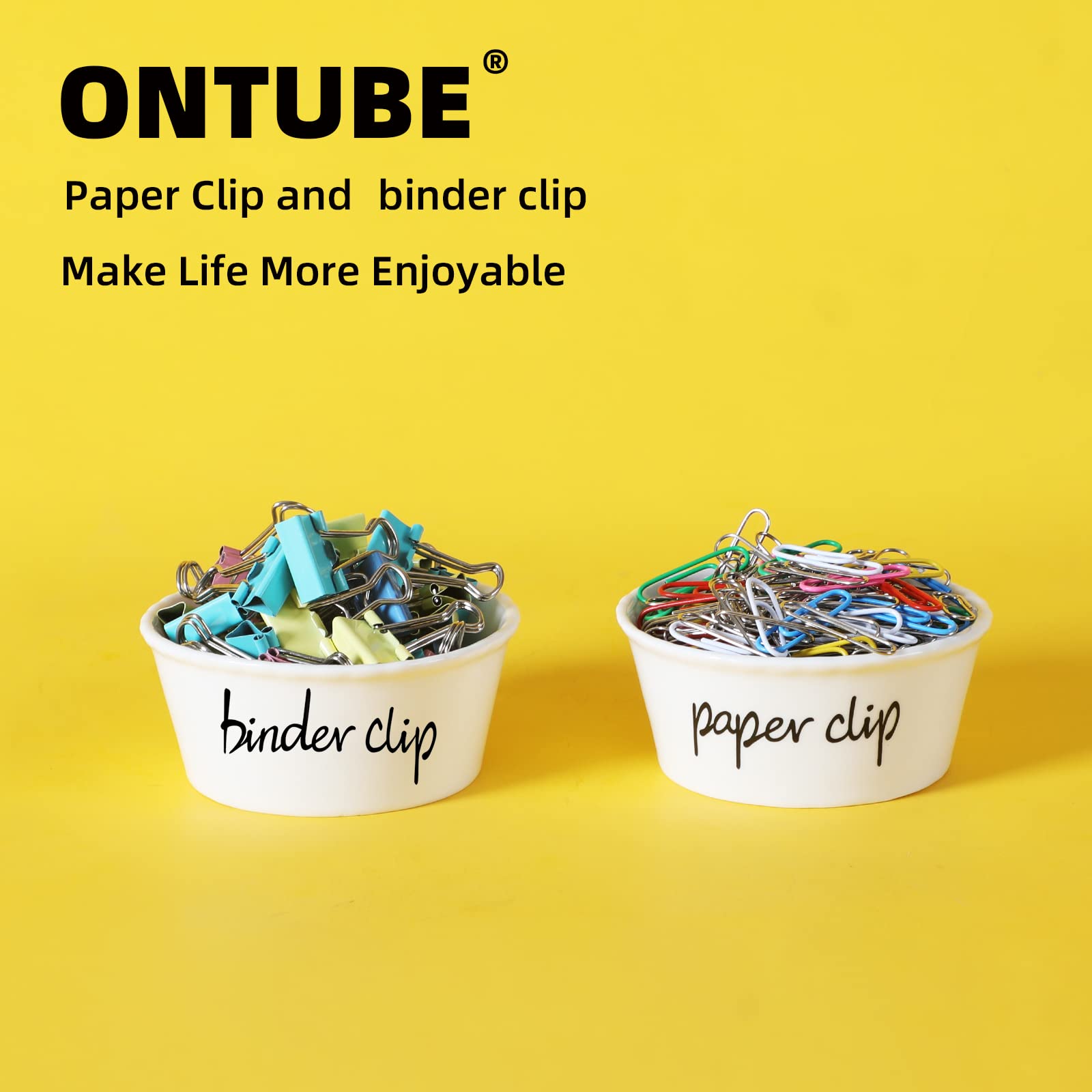 ONTUBE Ceramic Paper Clip Holder and Binder Clip Organizer Set - Stylish Office Desk Accessory for Organizing Stationery, Perfect for Home, Office, or School Use (White)