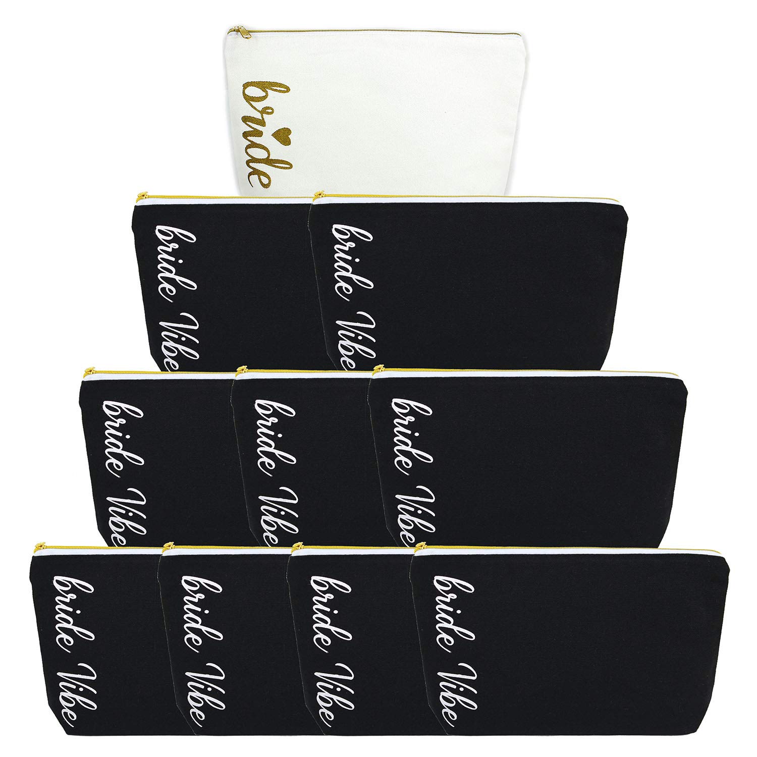 10-Piece Bridesmaid Cosmetic Clutch Set - Elegant Makeup Bags for Bachelorette Party, Bridal Shower & Wedding - Perfect Bridesmaid Proposal Gifts (Black Vibe) - Ideal for Travel, Spa Days & Bridal Events