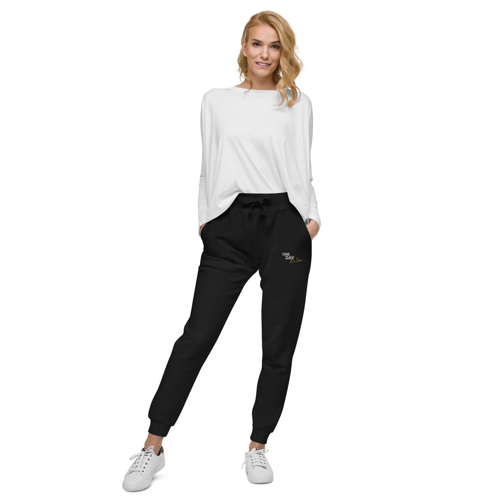 One Day At A Time Embroidered Unisex Fleece Sweatpants - Cozy Loungewear for Relaxing at Home, Yoga, and Casual Outings