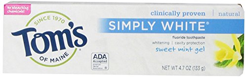 Tom's of Maine Simply White Natural Toothpaste - Sweet Mint Gel, 6-Pack | Fluoride-Free Whitening Toothpaste for Sensitive Teeth | Perfect for Daily Oral Care & Travel