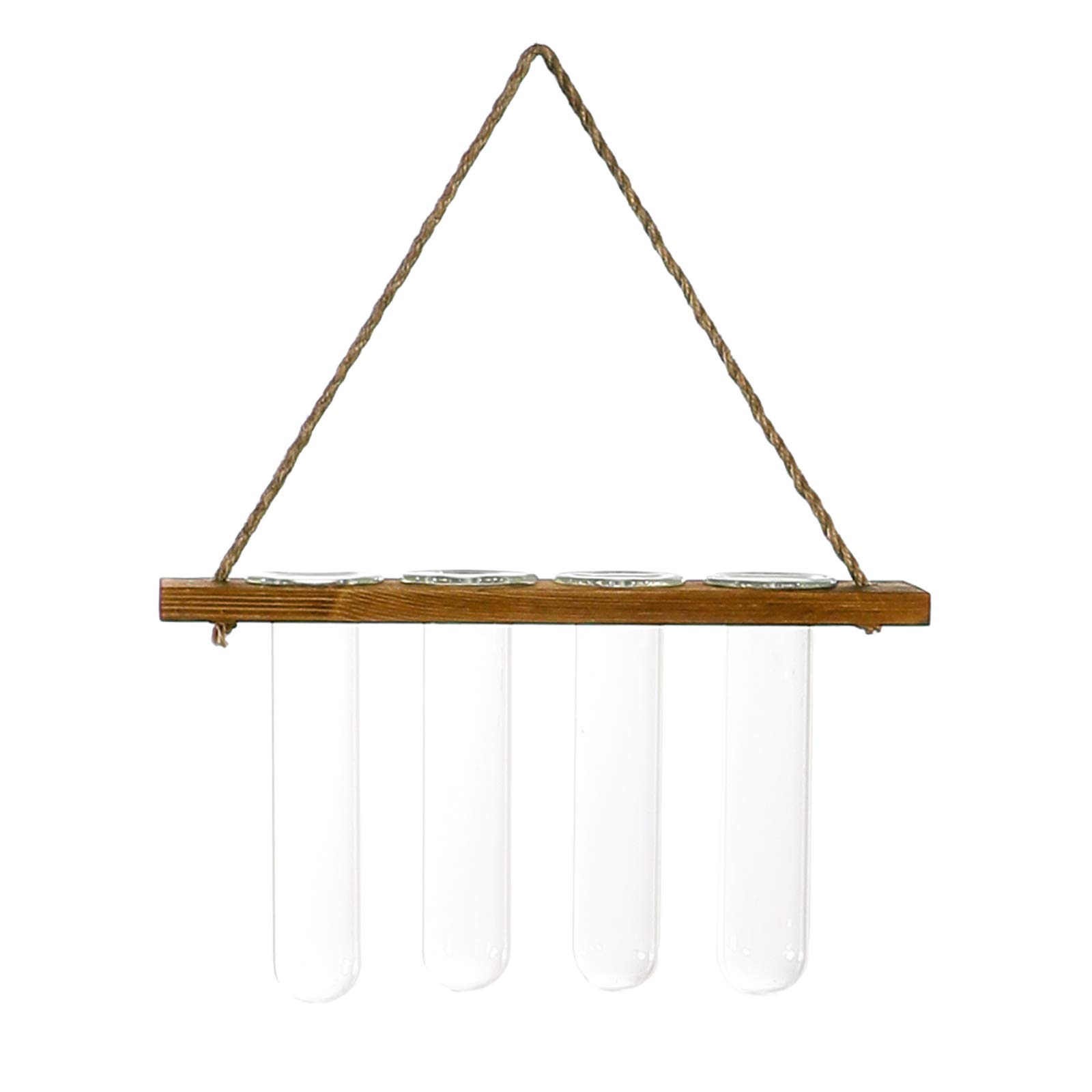 Fenteer Clear Glass Hanging Vase Planter with Wooden Hanger - Terrarium for Hydroponic Plants, Succulents & Air Plants - Dark Brown - Perfect for Home Decor, Wedding Centerpieces & Indoor Greenery Displays