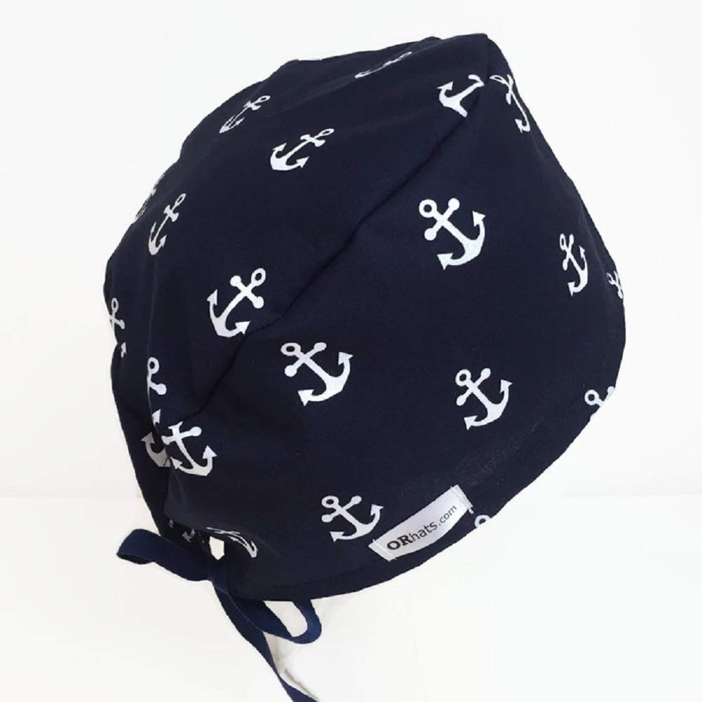 Uni Scrub Hat for Nurses - Navy Blue with Anchors Design - Comfortable & Breathable Surgical Cap for Medical Professionals - Perfect for Hospitals, Clinics & Healthcare Workplaces