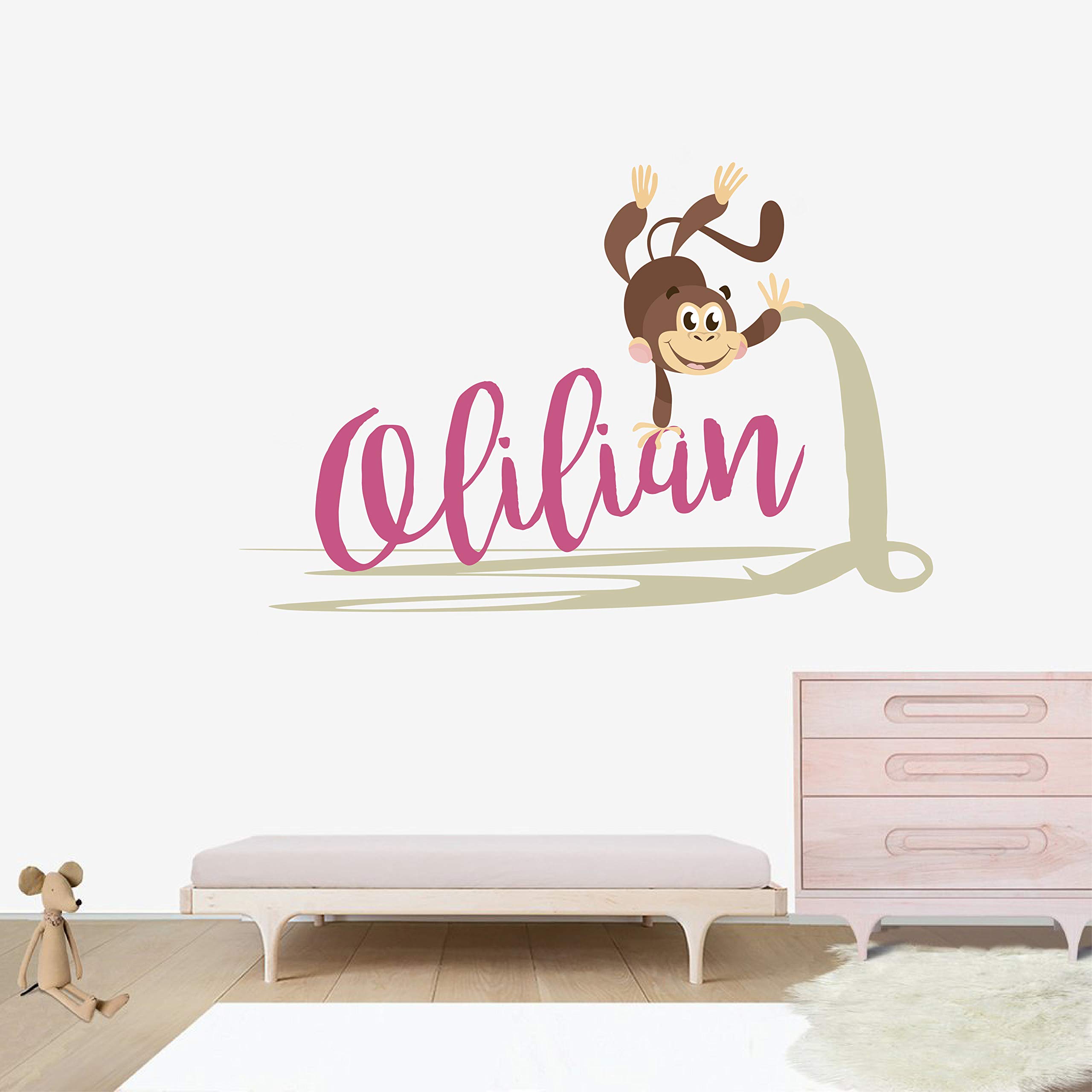Custom Monkey Name Wall Decal - Smiling Monkey Nursery Stickers - Cartoon Vinyl Wall Art for Baby Room Decor - Easy to Apply & Remove - Non-Toxic Eco-Friendly Material - Perfect for Kids' Bedroom, Playroom & Nursery Decor