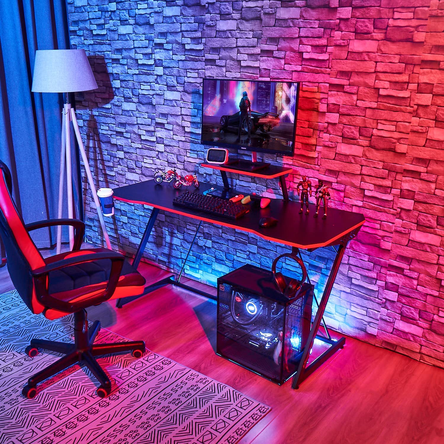 Lazyland 47-inch Gaming PC Computer Desk - Ergonomic Home Office Desk with Cup Holder & Headphone Hook - Perfect for Gamers & Remote Workers - Ideal for Gaming Setups, Home Offices & Small Spaces