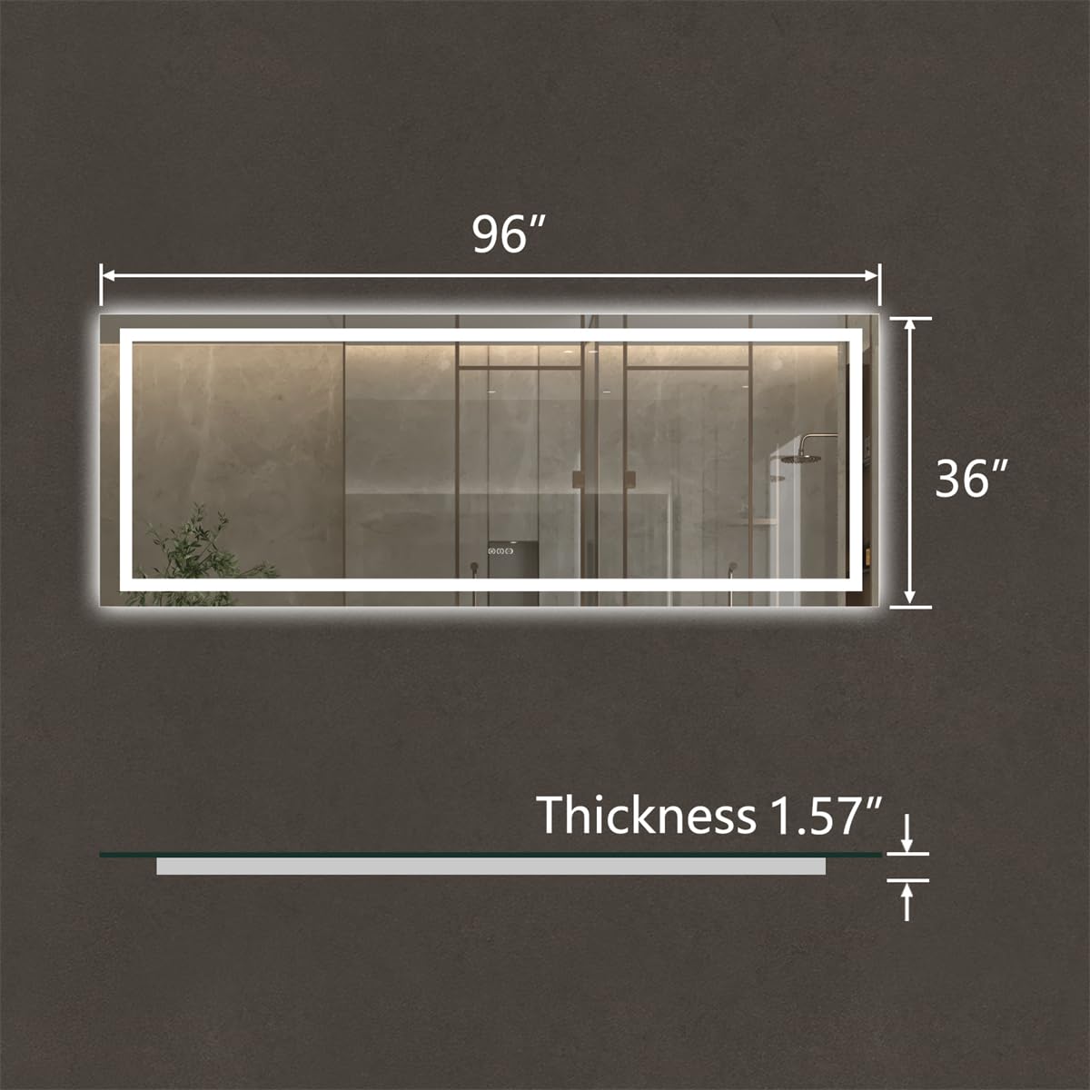 ExBrite 96x36 Inches LED Bathroom Mirror with Anti-Fog & Dimmable Light - Wall Mounted Vanity Mirror with Dual Lighting Modes, Tempered Glass - Perfect for Modern Bathrooms, Dressing Rooms & Makeup Areas