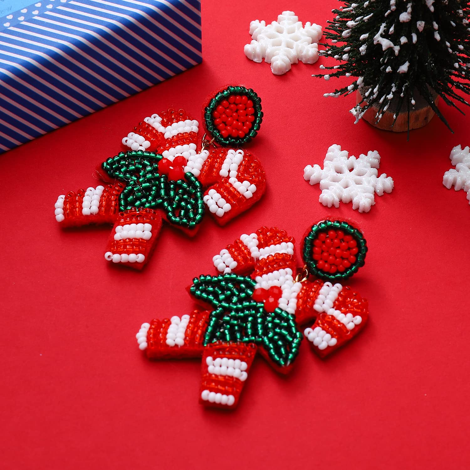 Festive Christmas Earrings for Women - Handmade Bohemian Beaded Dangle Drop Earrings with Colorful Seed Beads | Perfect Holiday Party Accessories & Thoughtful Christmas Gifts for Her