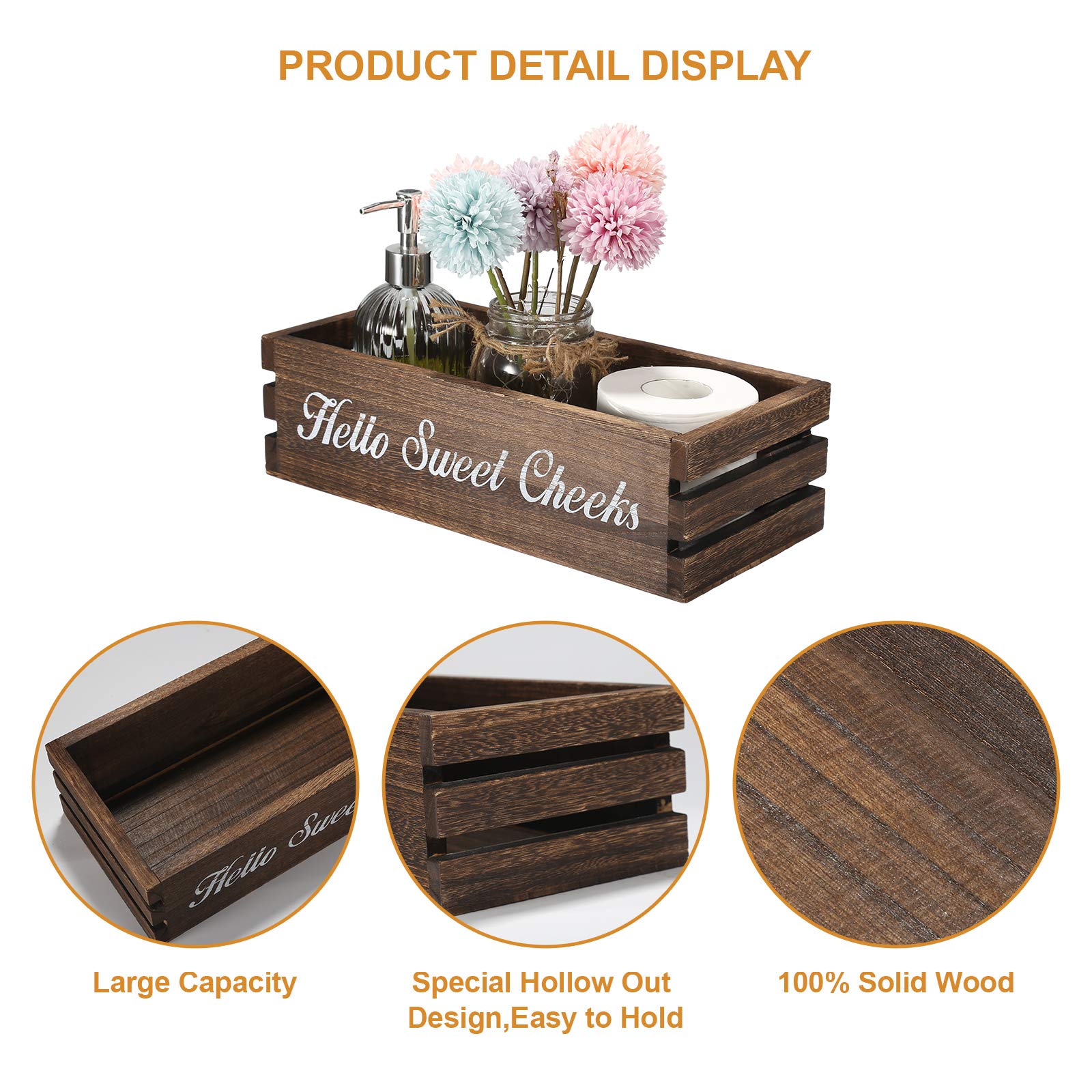 VOOWO Funny Butt Bathroom Decor Box - Rustic Farmhouse Wooden Toilet Paper Holder & Storage Basket - Perfect for Bathroom Organization and Humorous Home Decor (Brown)