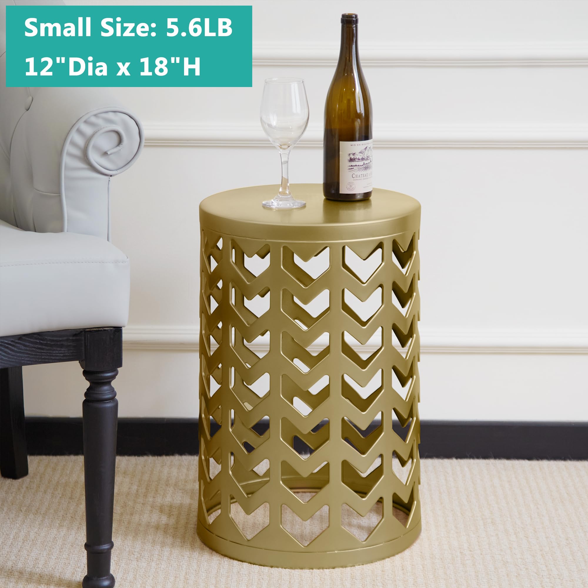 HFHOME Set of 3 Round Metal Nesting Tables - Side End Tables, Nightstand, Coffee Table for Living Room, Bedroom, Patio - Indoor & Outdoor Heavy Duty Metal Plant Stand, Garden Stool in Golden (Ship from US) | Perfect for Small Spaces, Coffee Table Sets, and Home Decor