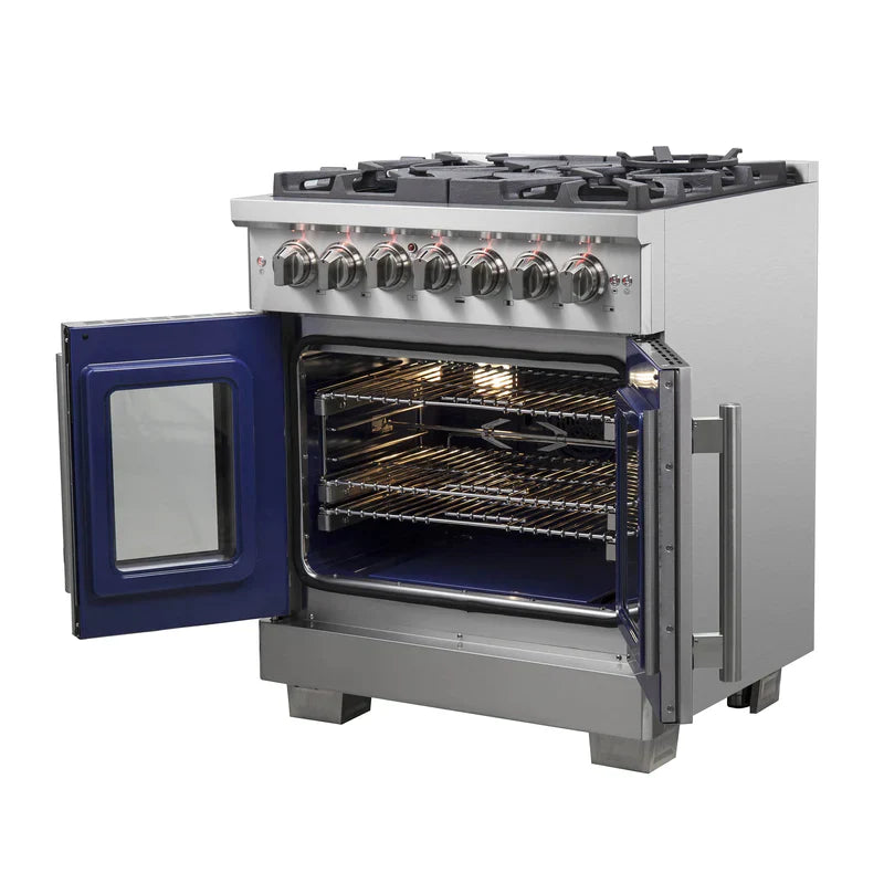 Forno 30 Inch Capriasca Dual Fuel Range - 5 Gas Burners, 100,000 BTU, French Door Electric Oven in Stainless Steel (Model FFSGS6387) - Perfect for Home Kitchens, Restaurants & Professional Chefs