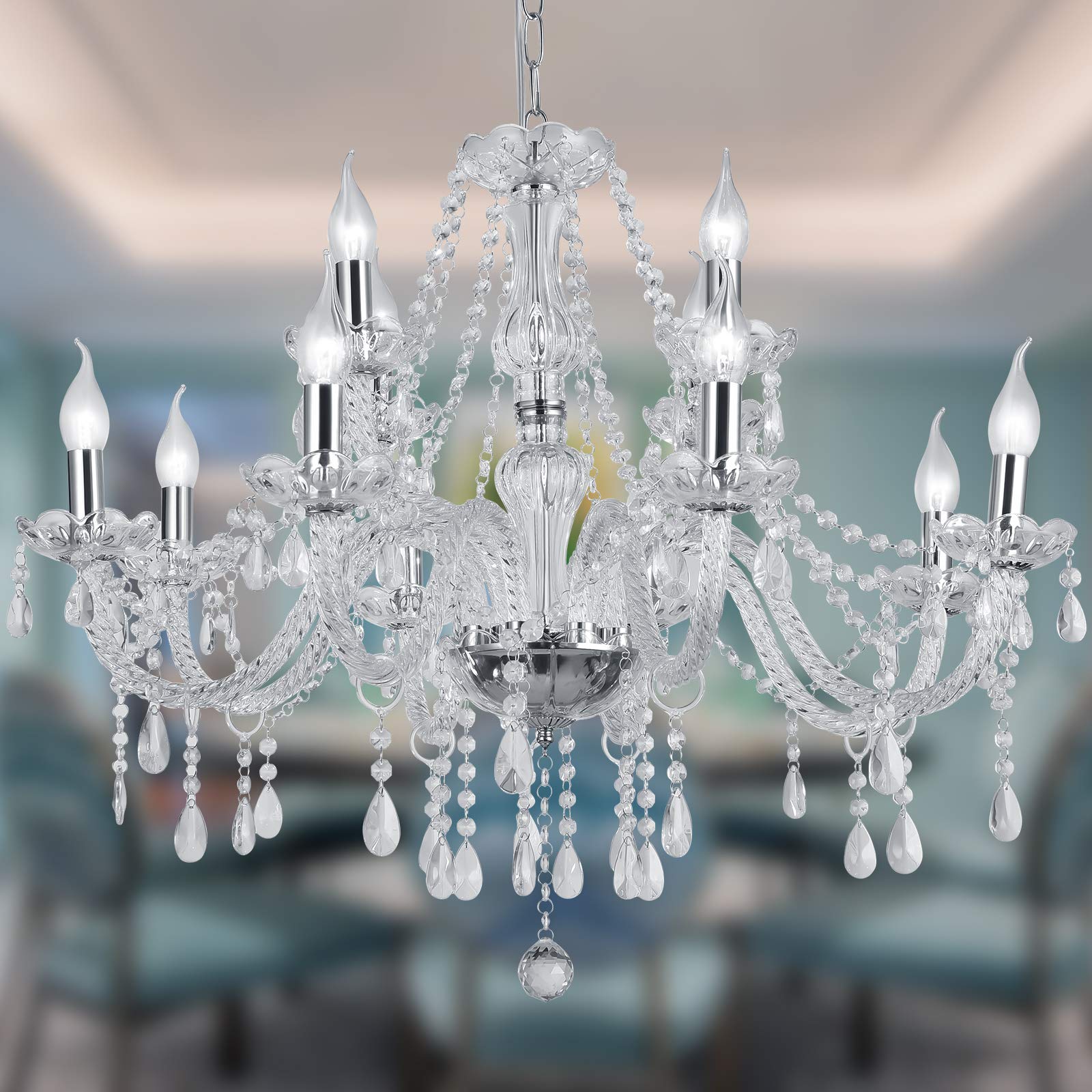 Luxury Silver 15-Light K9 Crystal Chandelier - Modern Dining Room Chandelier & Glass Ceiling Pendant Light for Living Room, Bedroom, Hallway, Balcony | Elegant Lighting for Weddings, Restaurants, Hotels & Home Decor