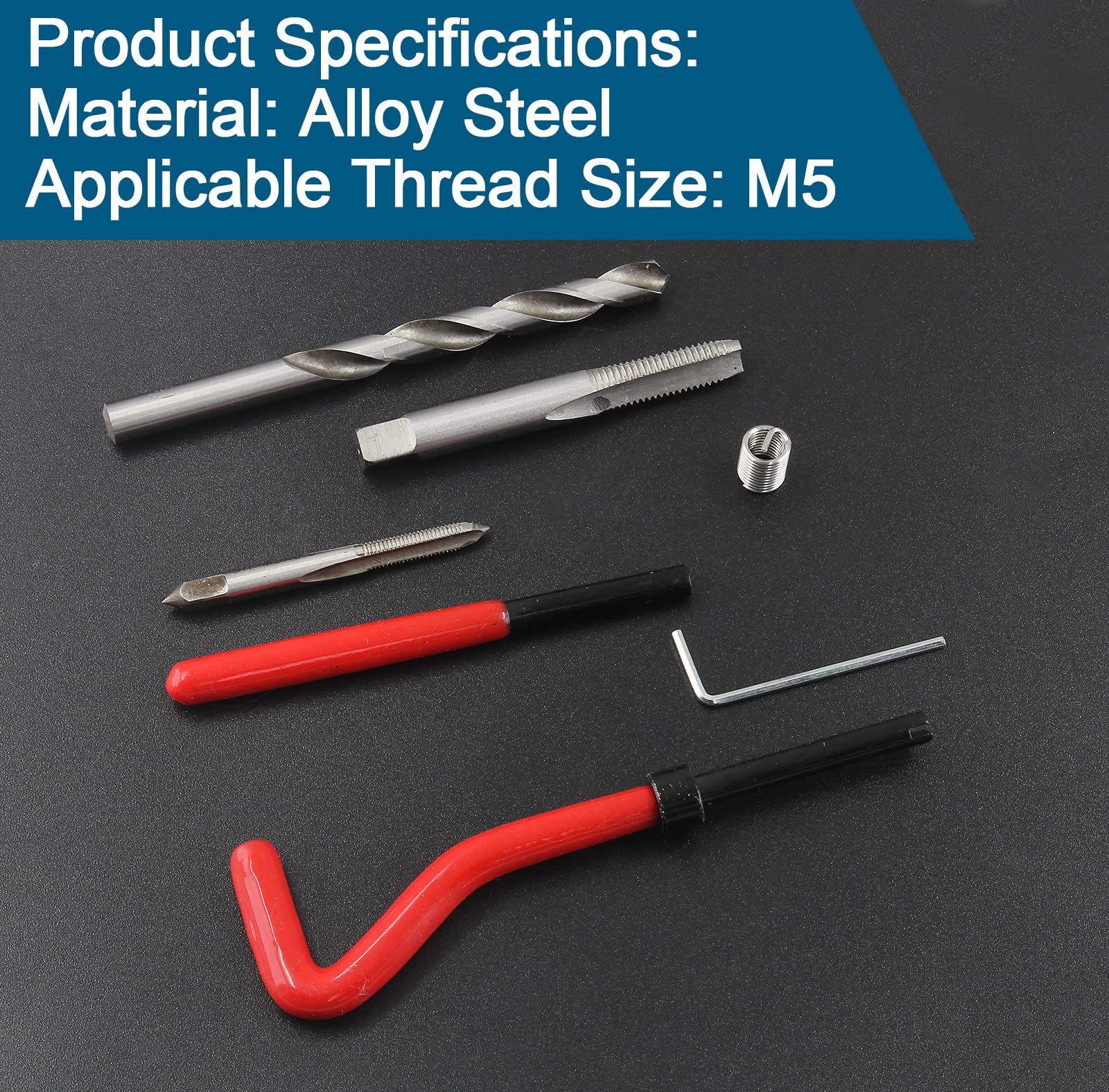 30pcs M5 Thread Repair Kit - M5 x 0.8mm Metric Tap Insert Set with Hand Tools for Auto & Motorcycle Repair | DIY Automotive Thread Restoration Kit for Damaged Bolts & Screws