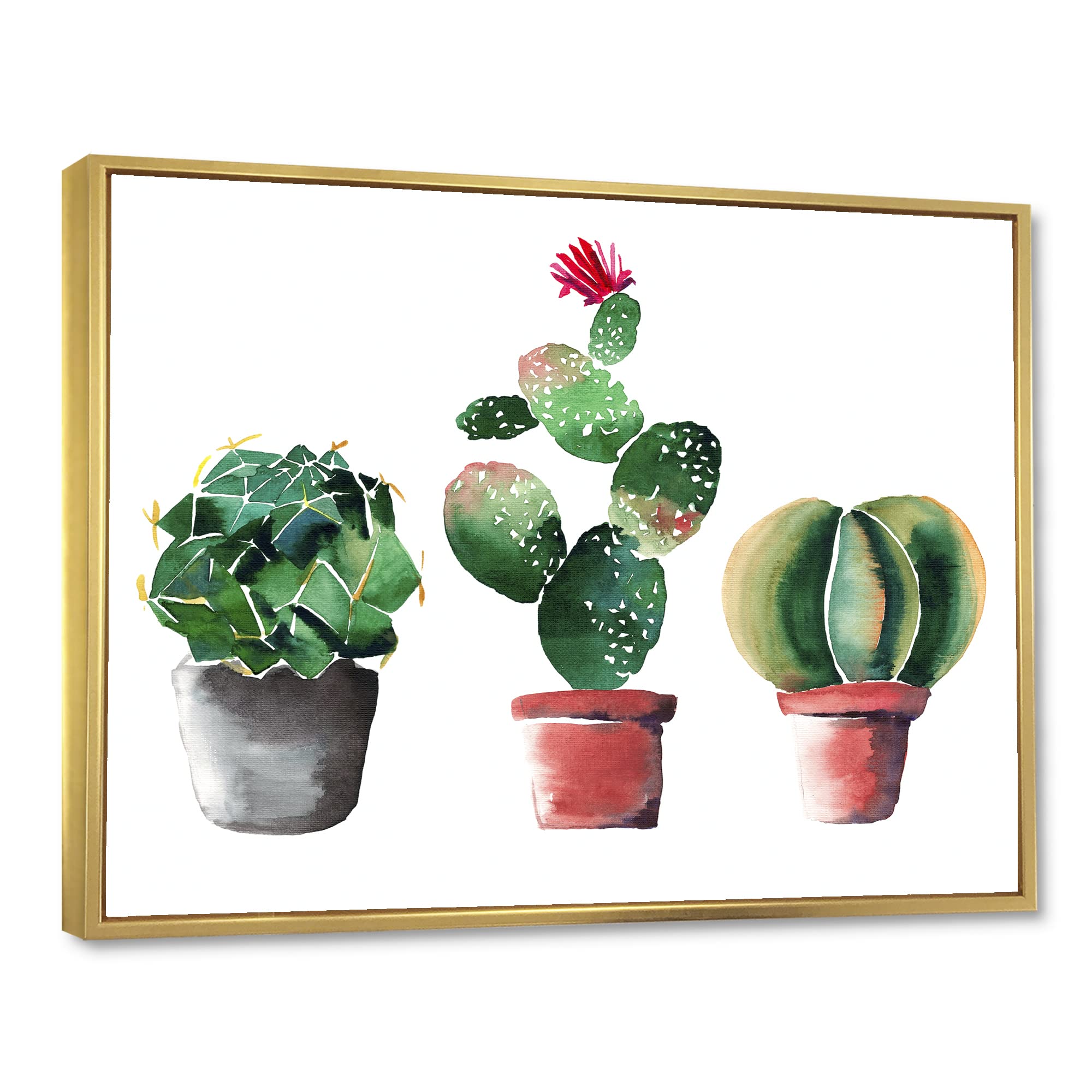 DesignQ Three Cactus in Clay Pots - Traditional Framed Canvas Wall Art Print for Home & Office Decor - Perfect for Living Room, Bedroom, Kitchen & Office Wall Decor